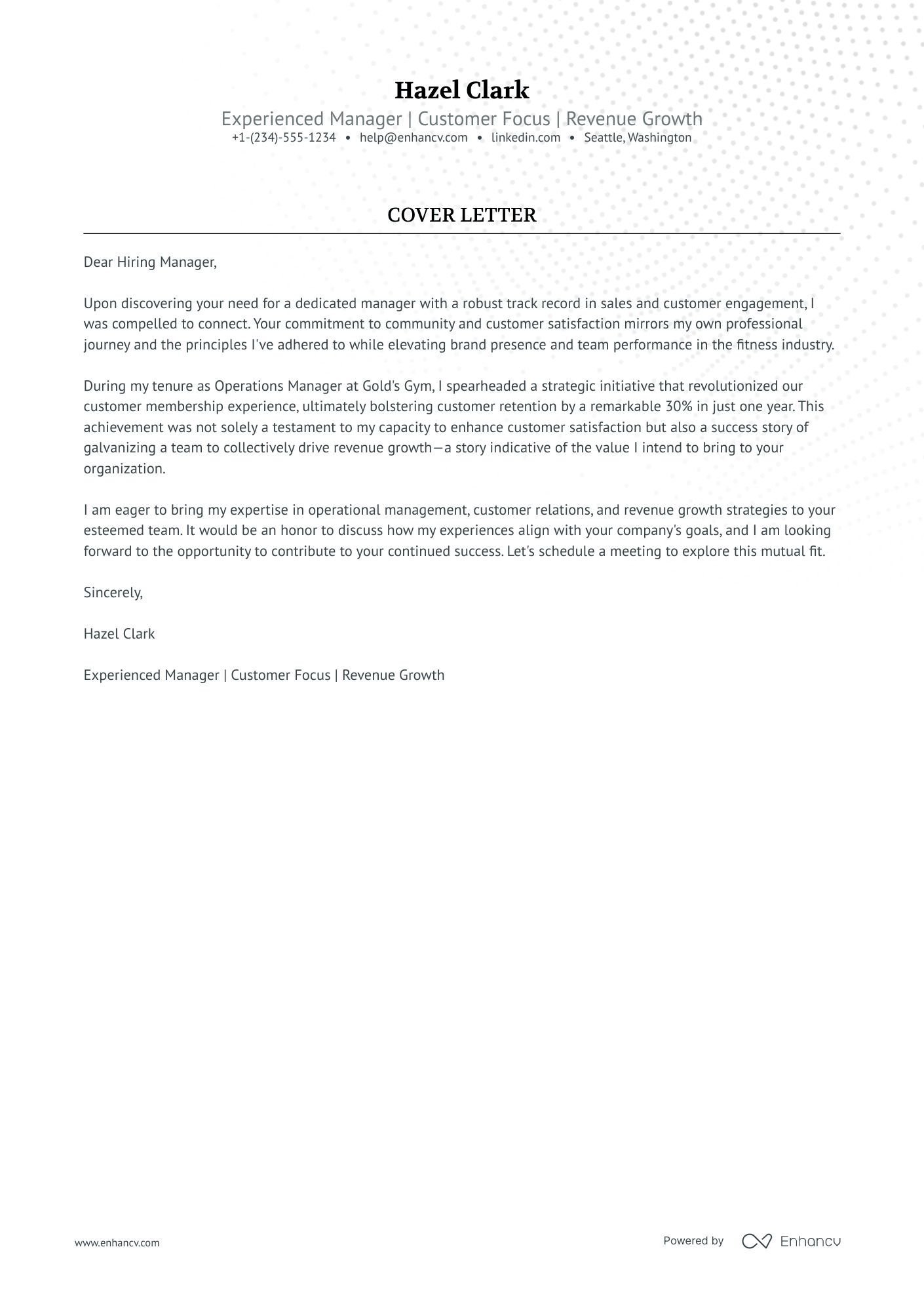 Club Manager cover letter