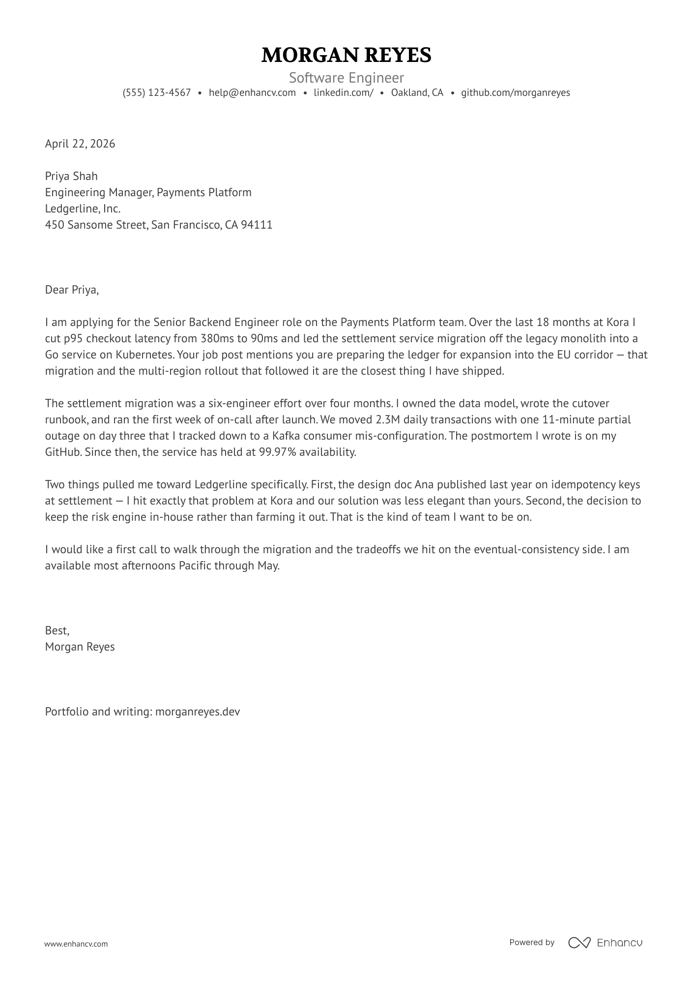 Software Developer cover letter