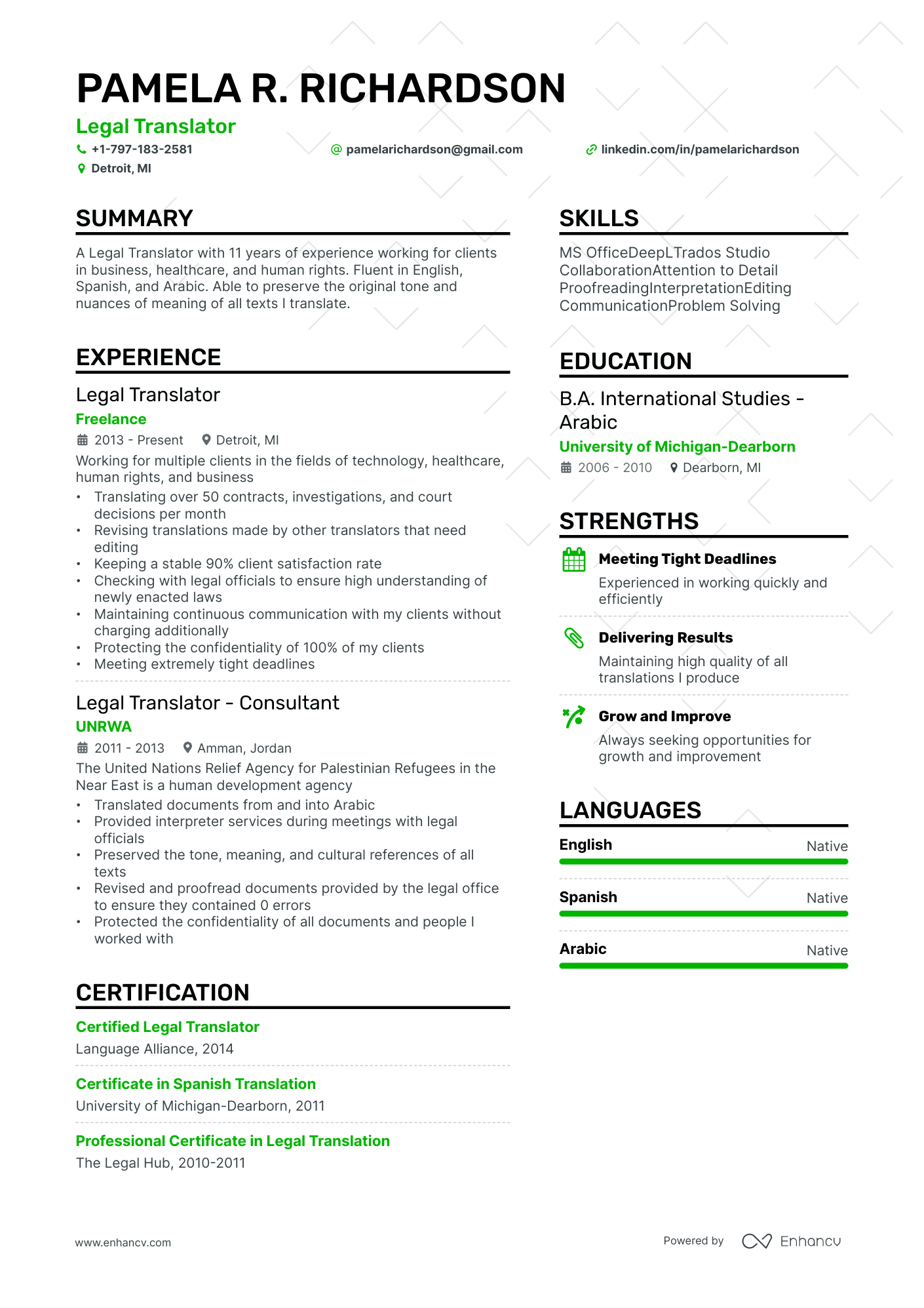 Legal Translator resume example