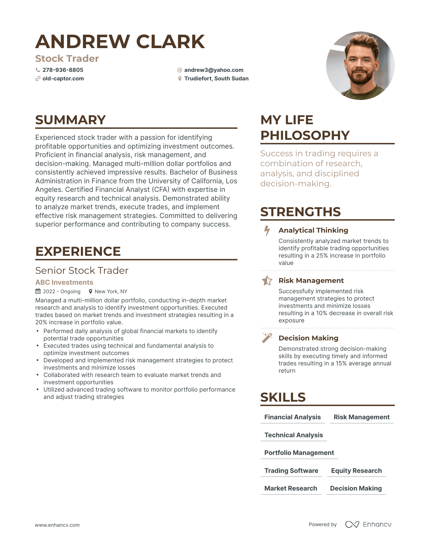 Stock Trader resume example