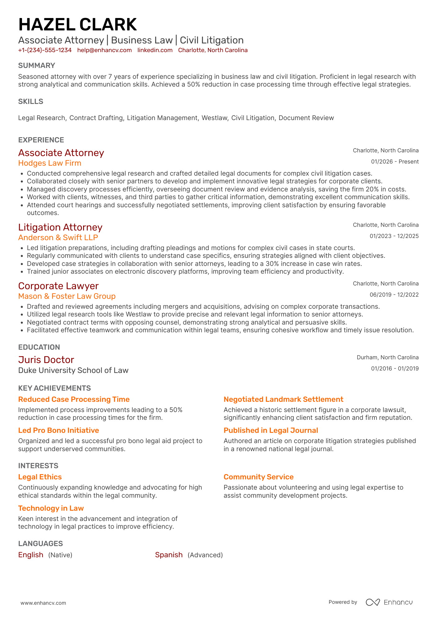 Associate Attorney resume example