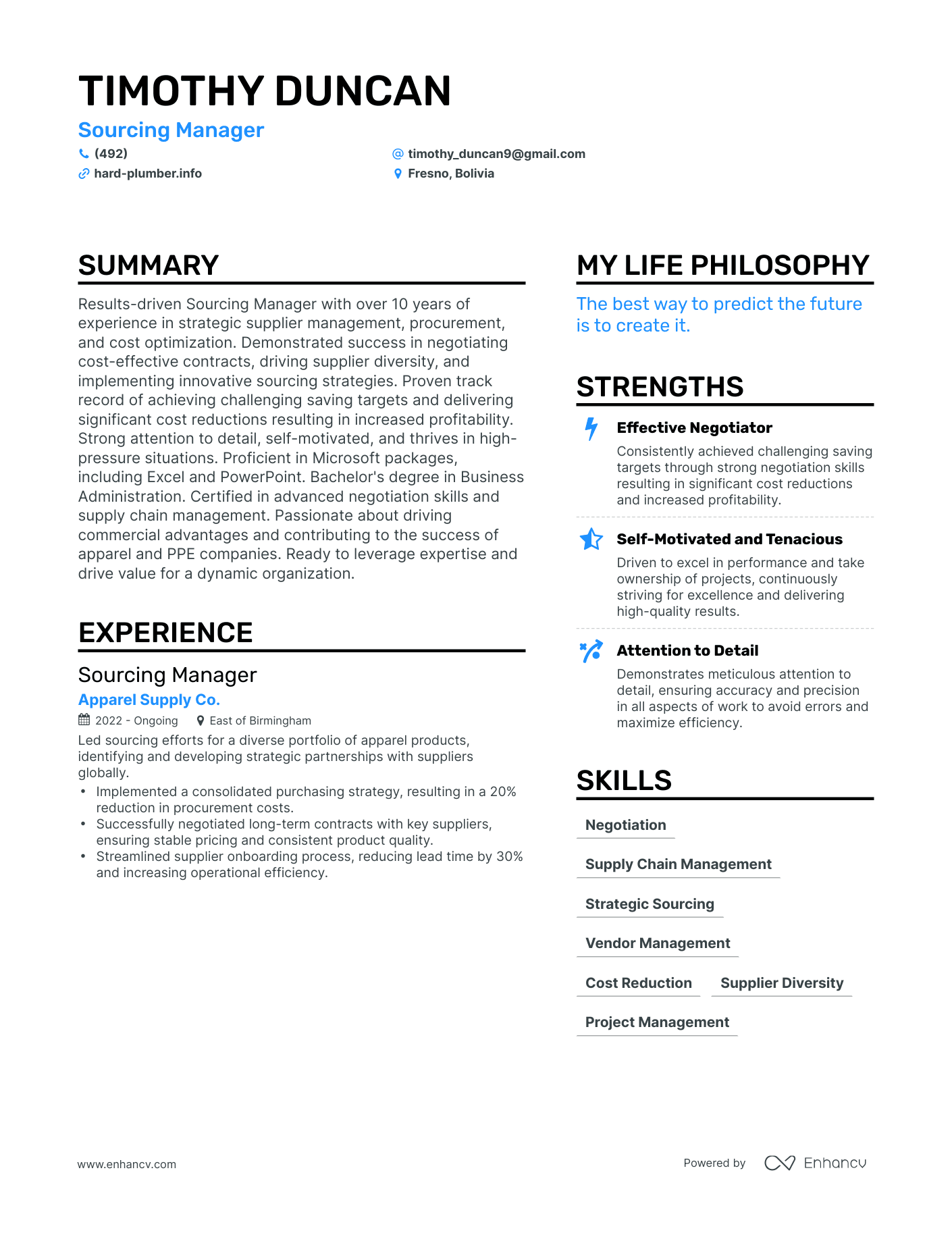 Sourcing Manager resume example