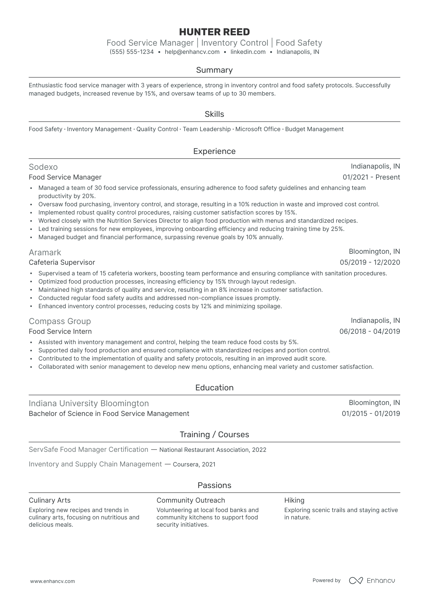 Food Production Manager resume example