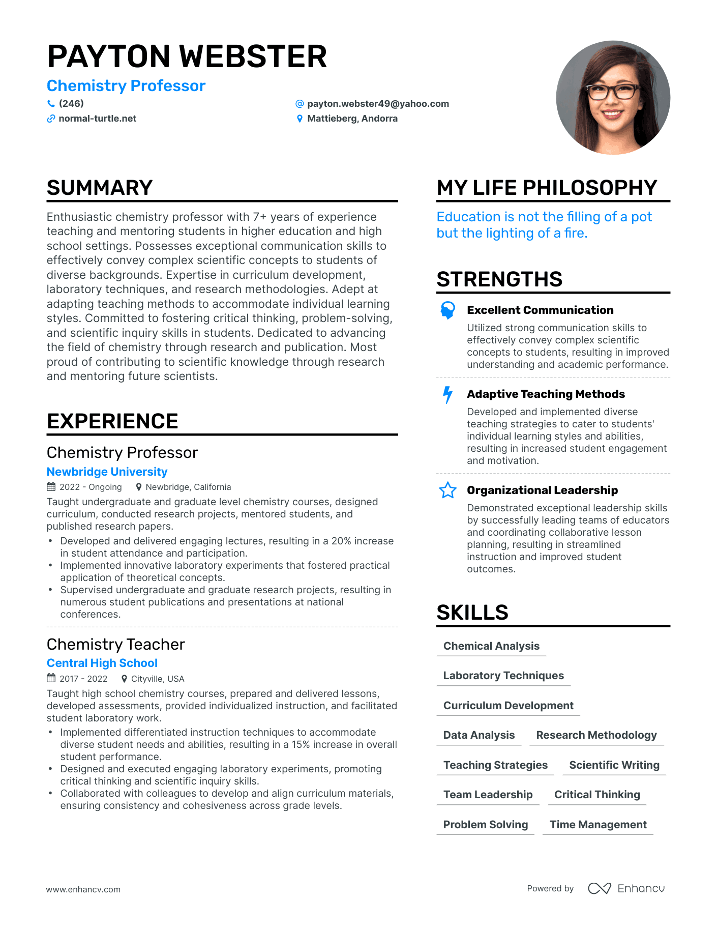 Curriculumvitae Examples For Professors
