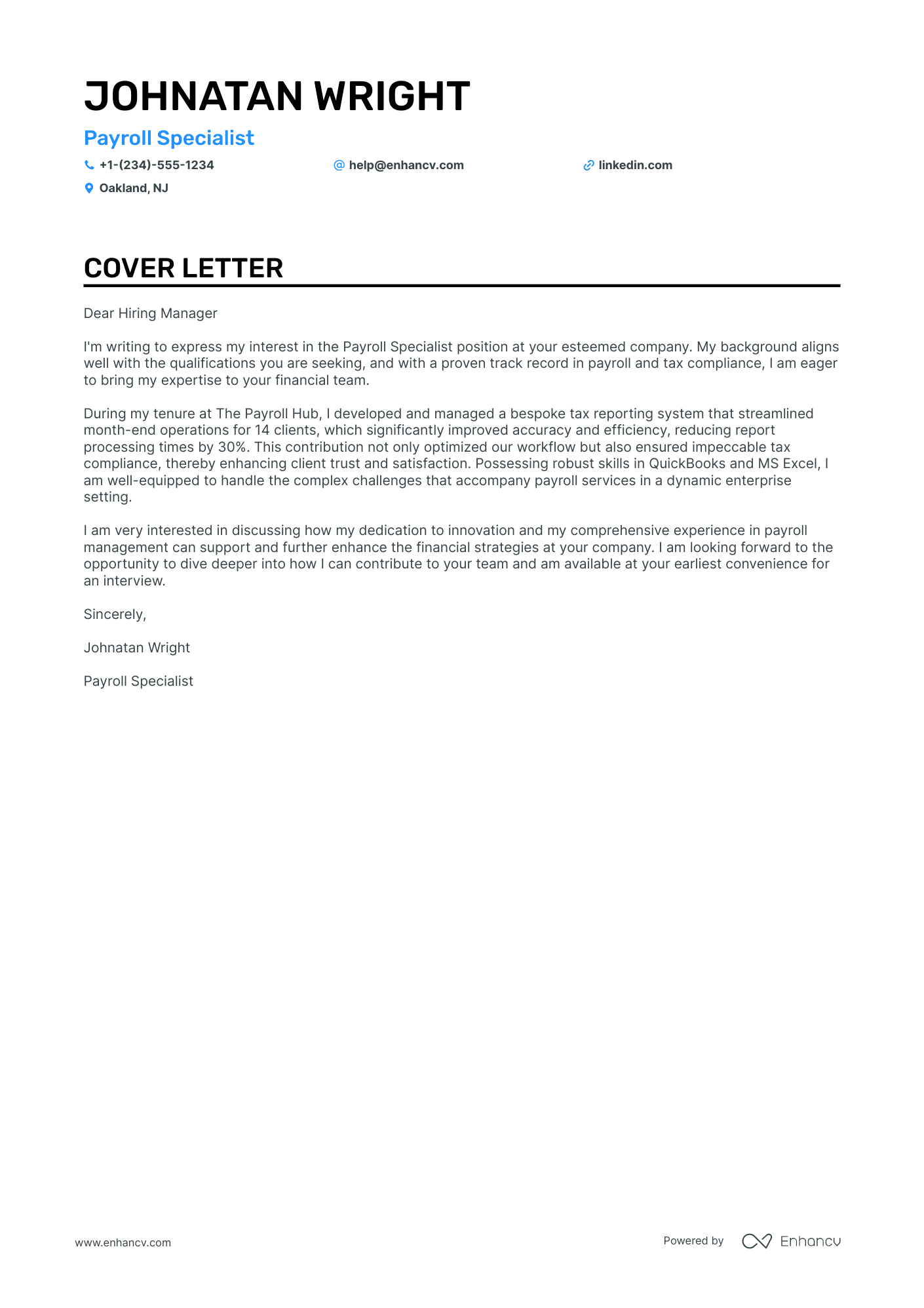 Payroll cover letter