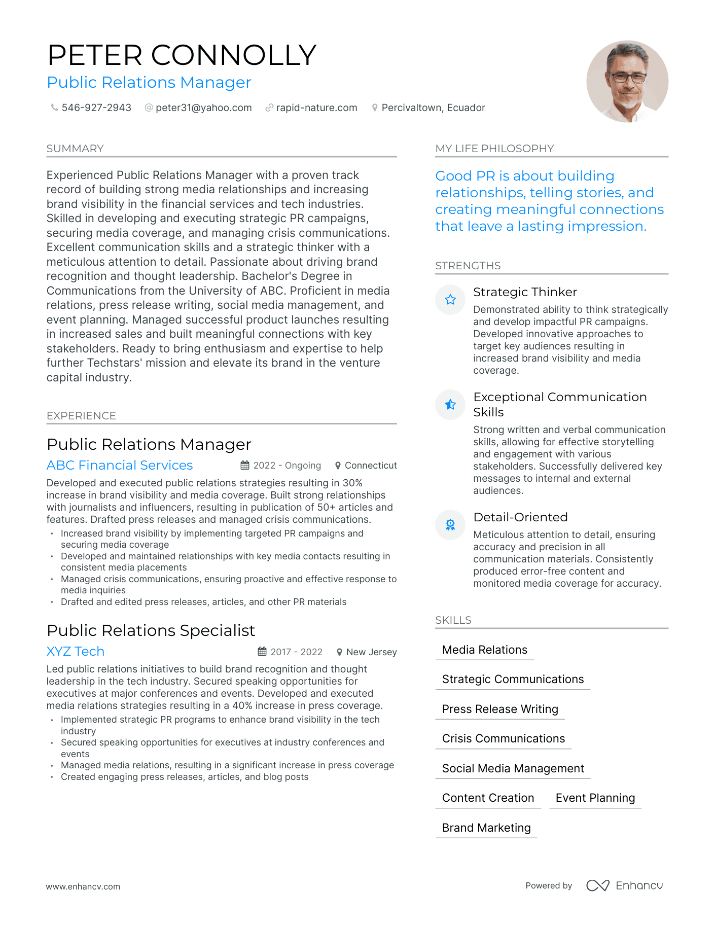 Modern Public Relations Manager Resume Example