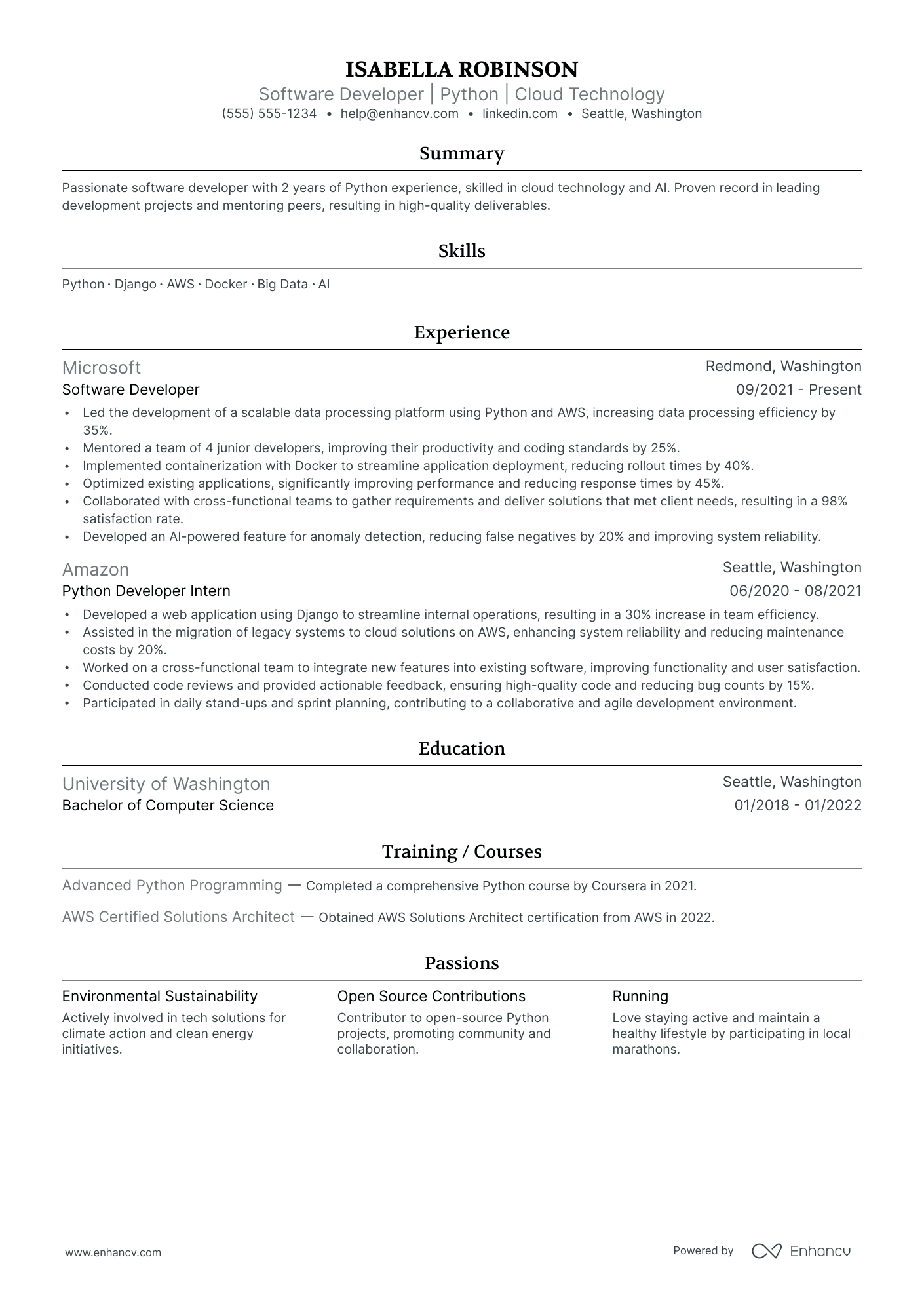 Python Django Developer resume example