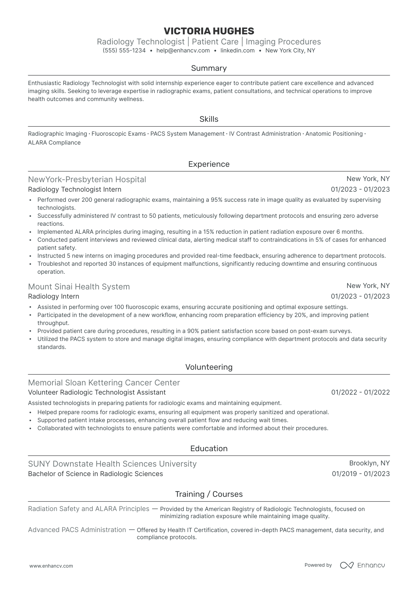 Entry-Level Medical Technologist resume example