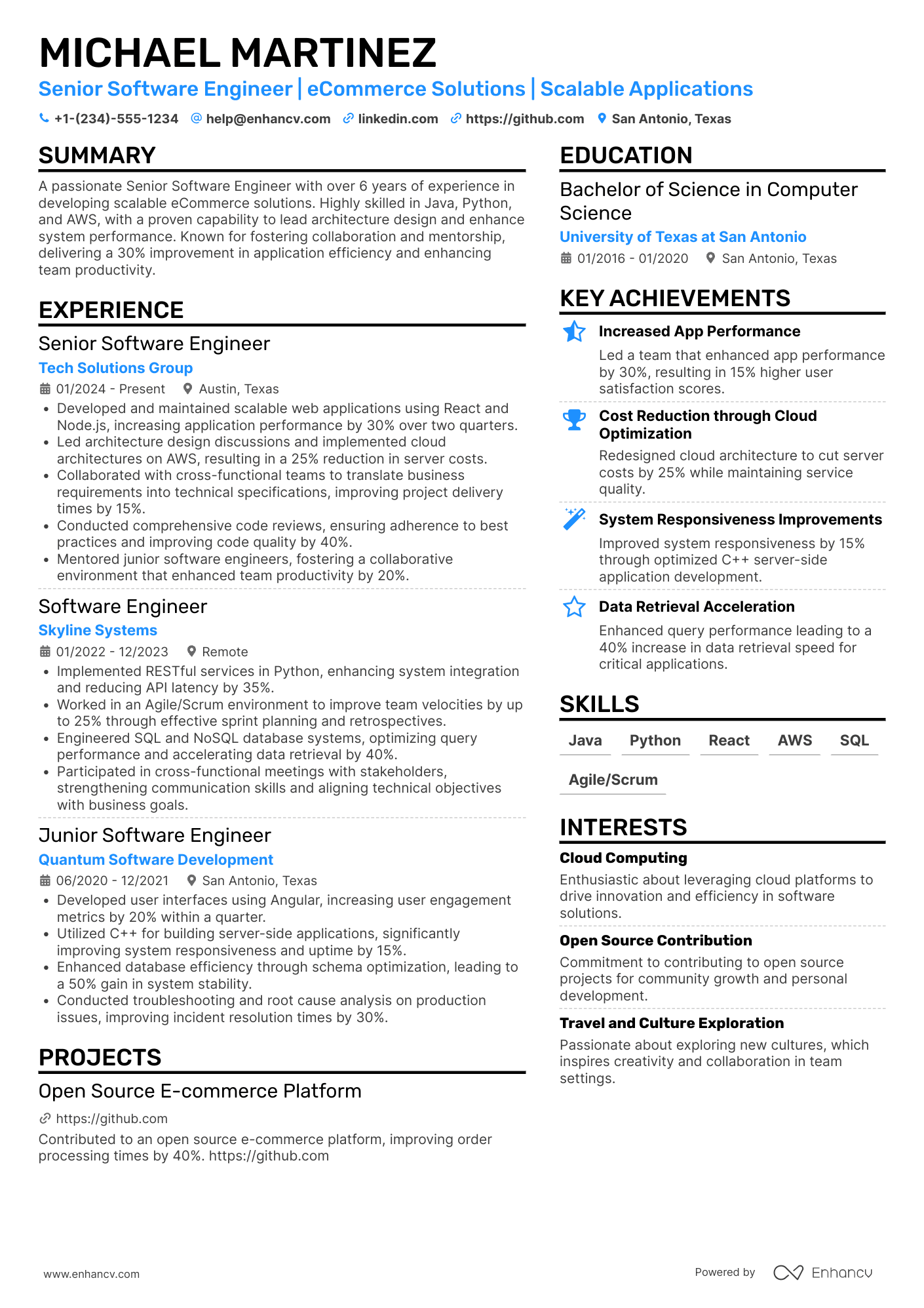 Senior Software Engineer resume example