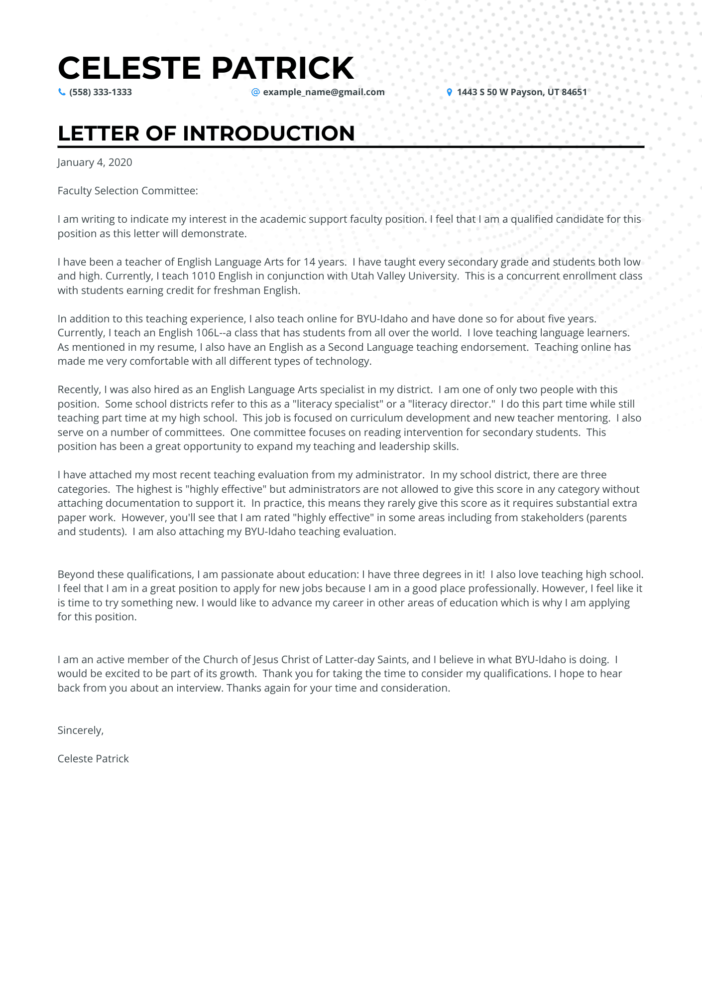 University Faculty cover letter