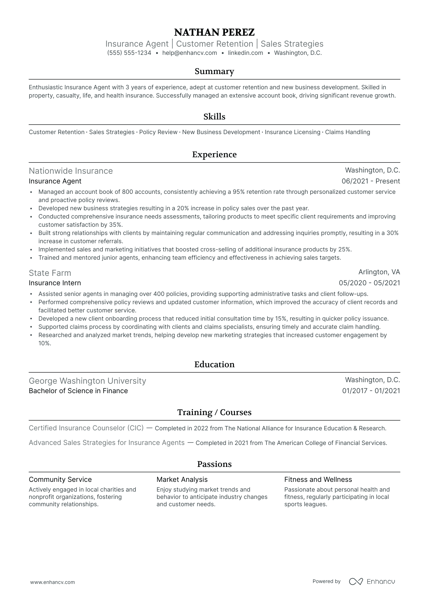 Casualty Insurance Agent resume example