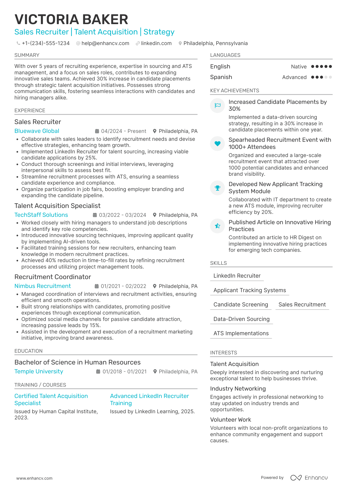 Sales Recruiter resume example