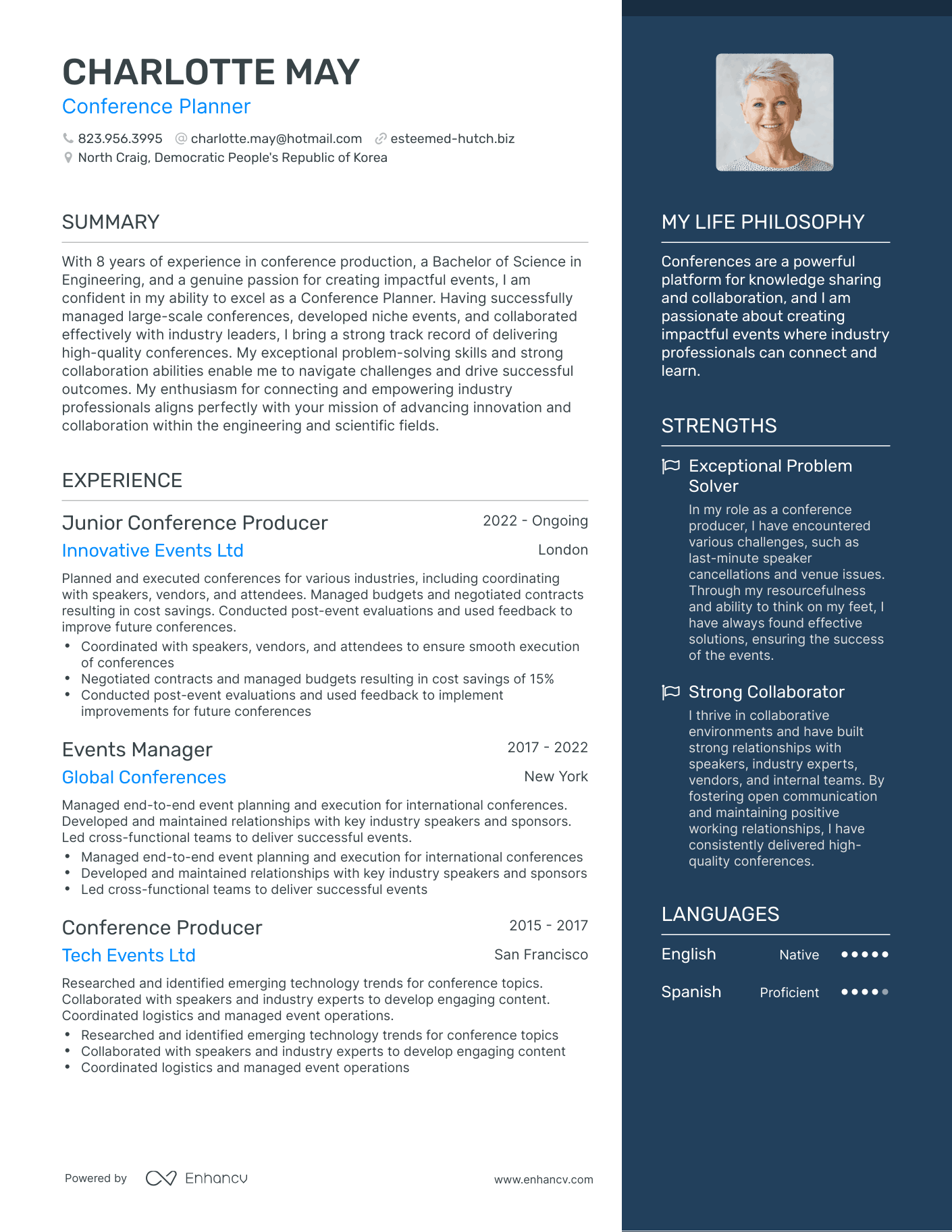 Modern Conference Planner Resume Example