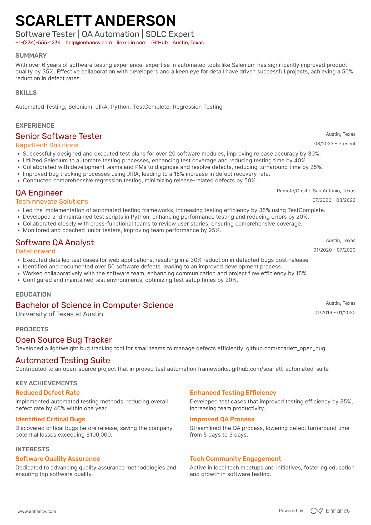 Software Tester resume example
