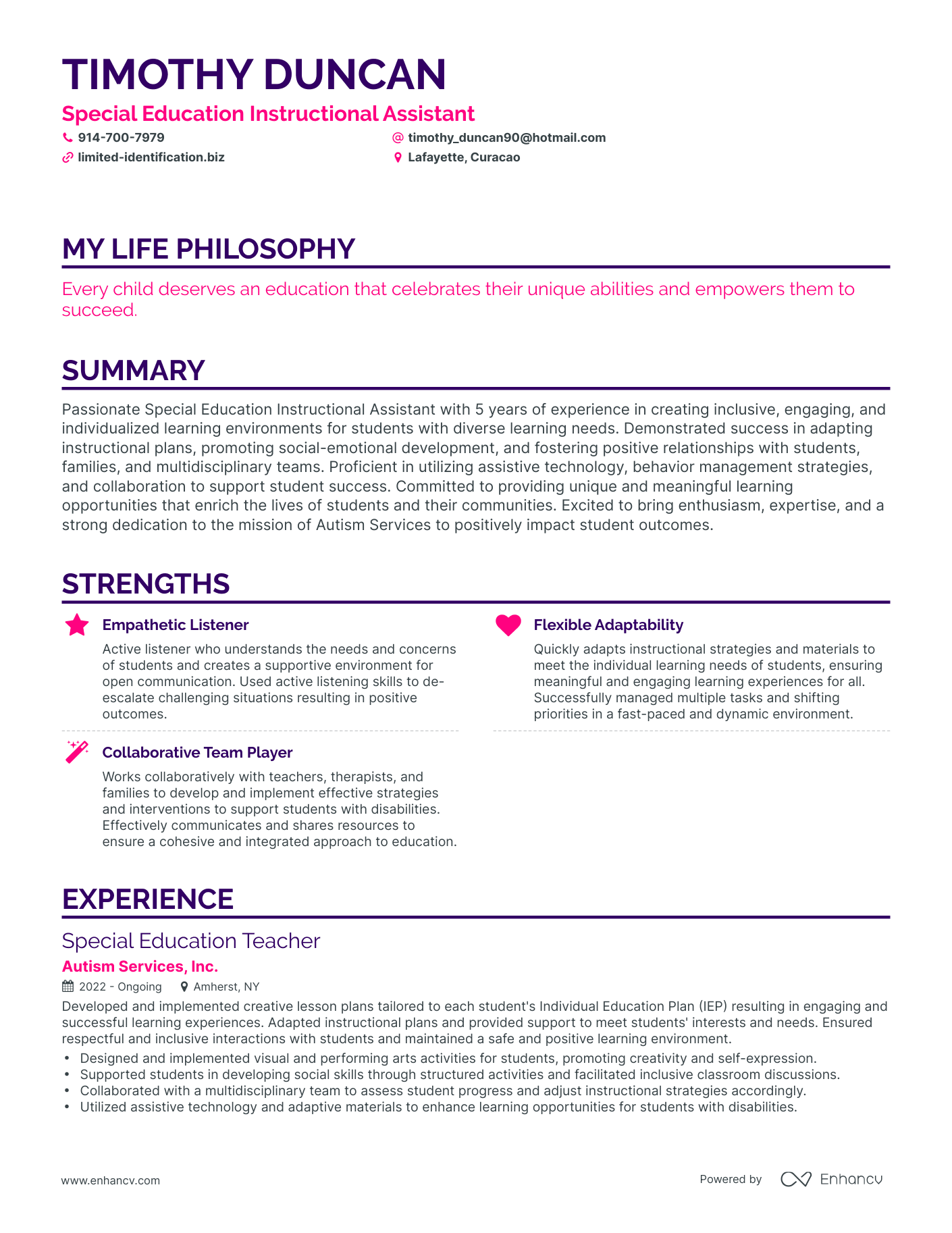 Creative Special Education Instructional Assistant Resume Example