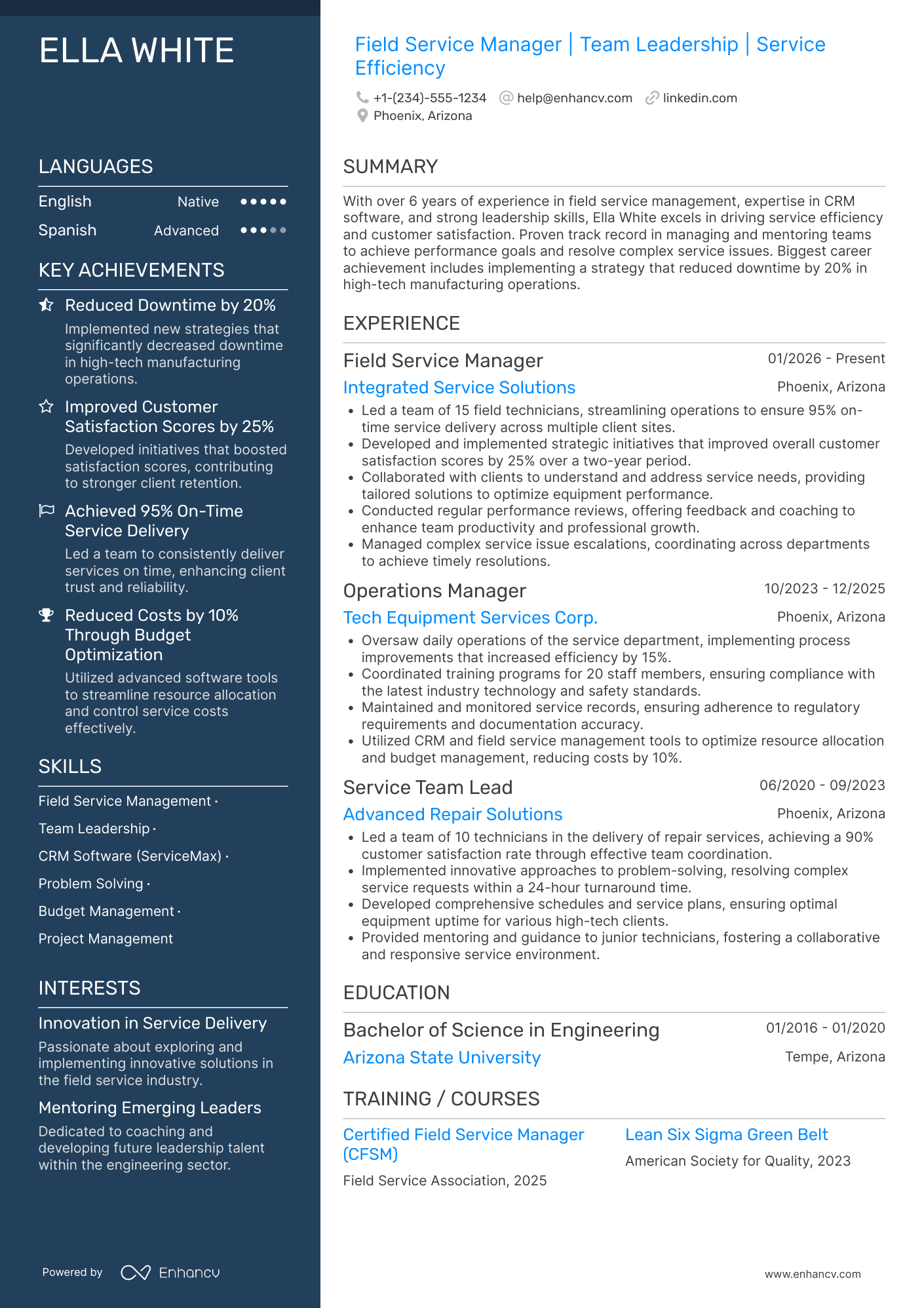 Field Service Manager resume example
