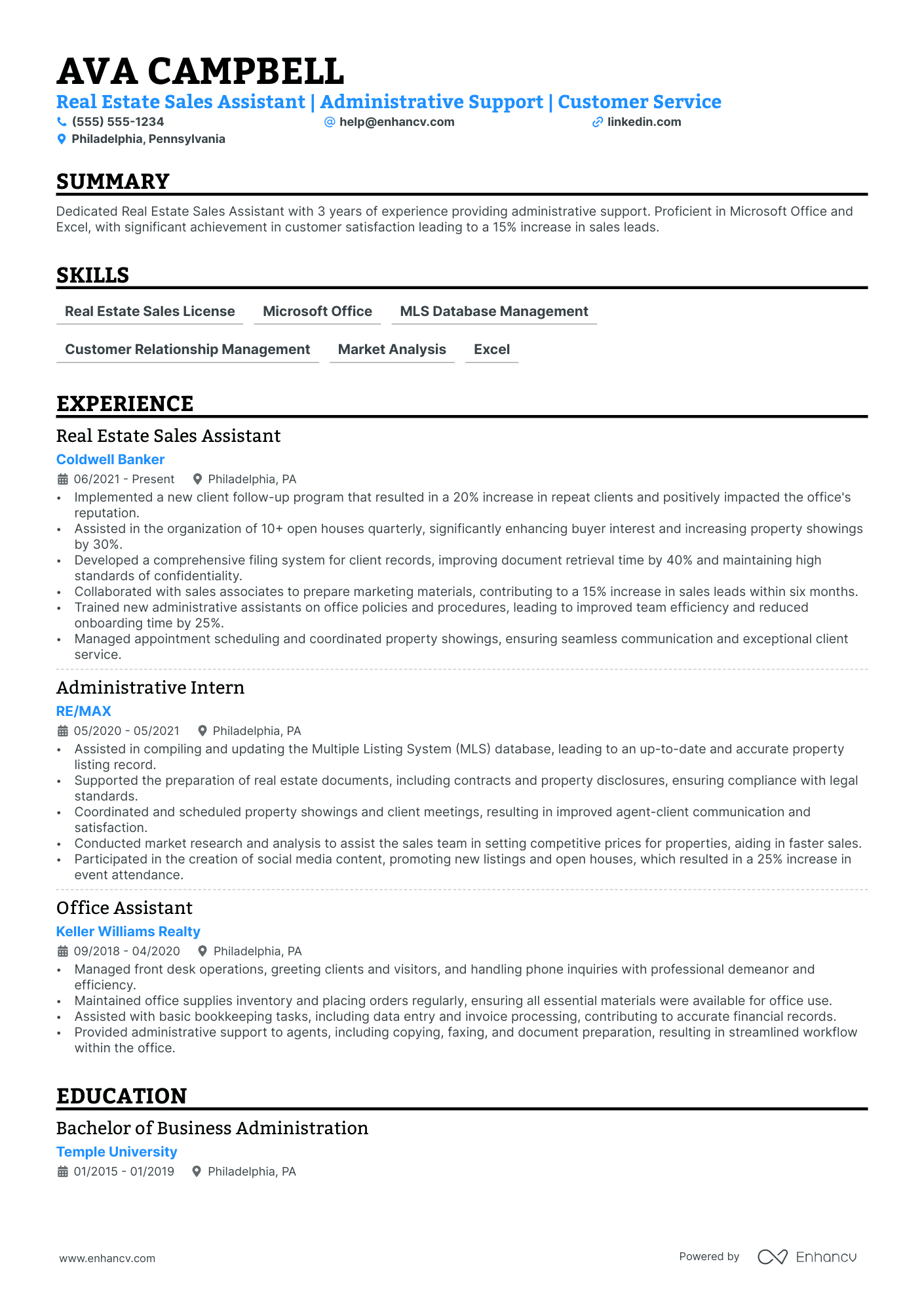 Realtor Assistant resume example