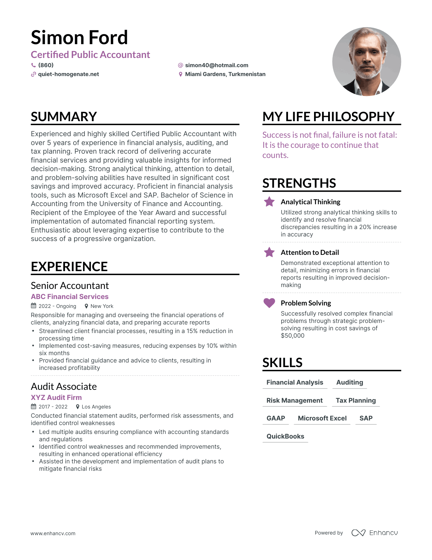 Modern Certified Public Accountant Resume Example