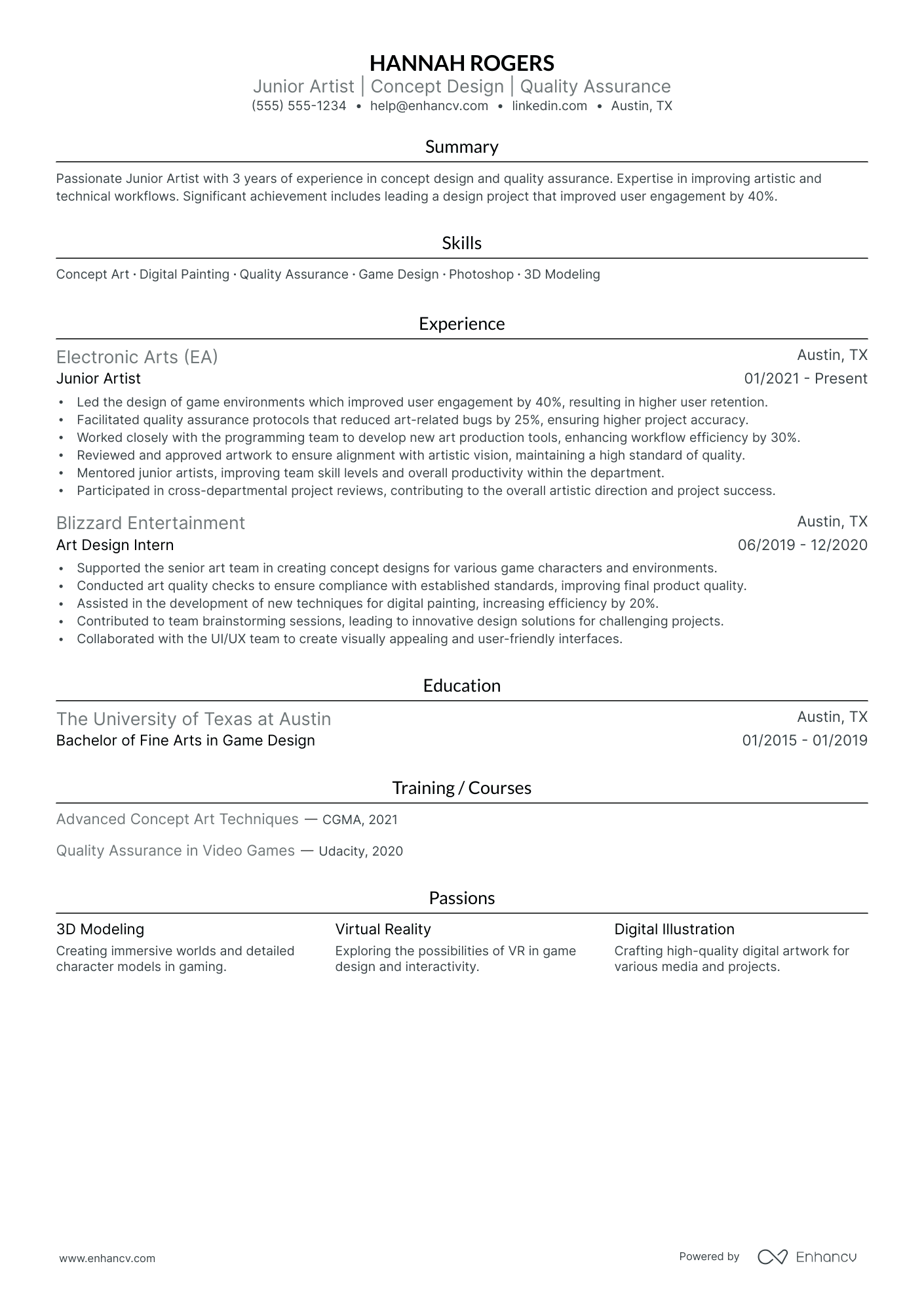 Video Game Art Director resume example