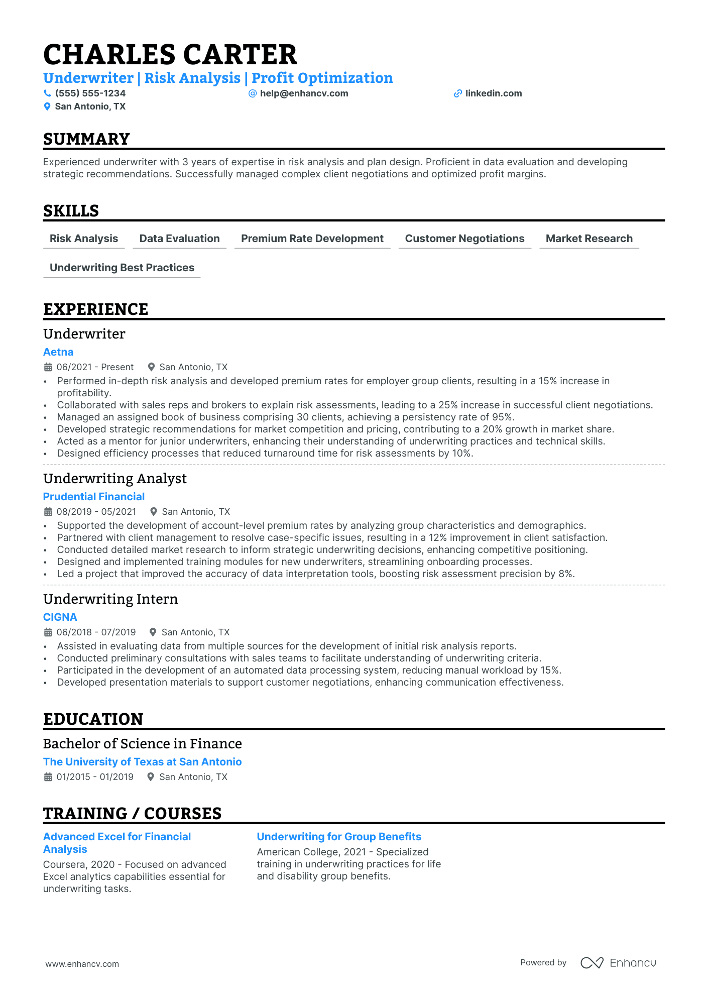 Life Insurance Underwriter resume example