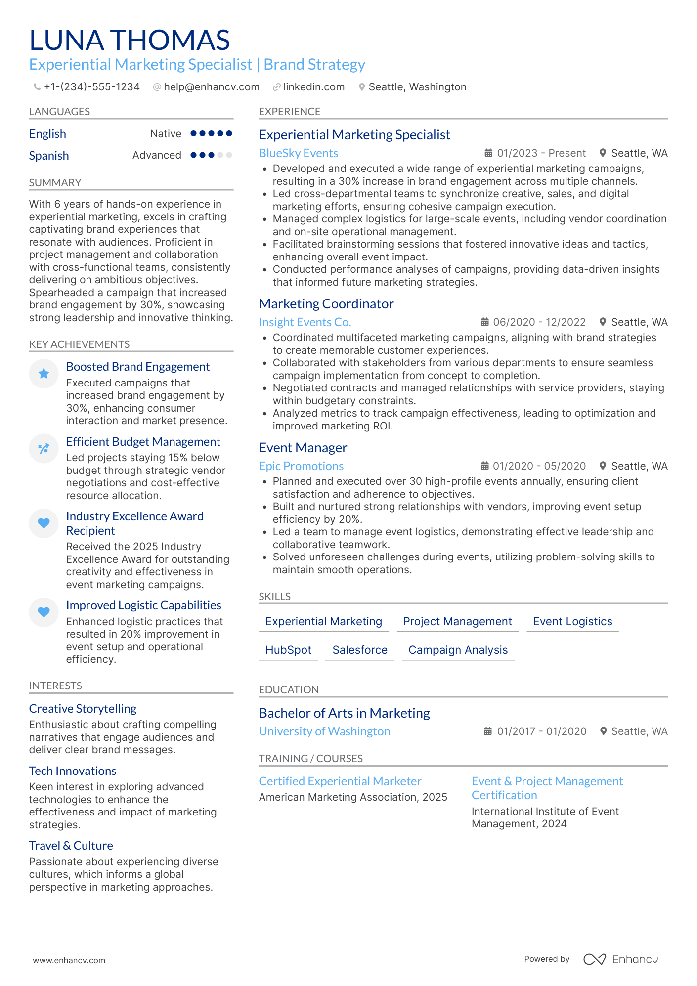 Experiential Marketing resume example