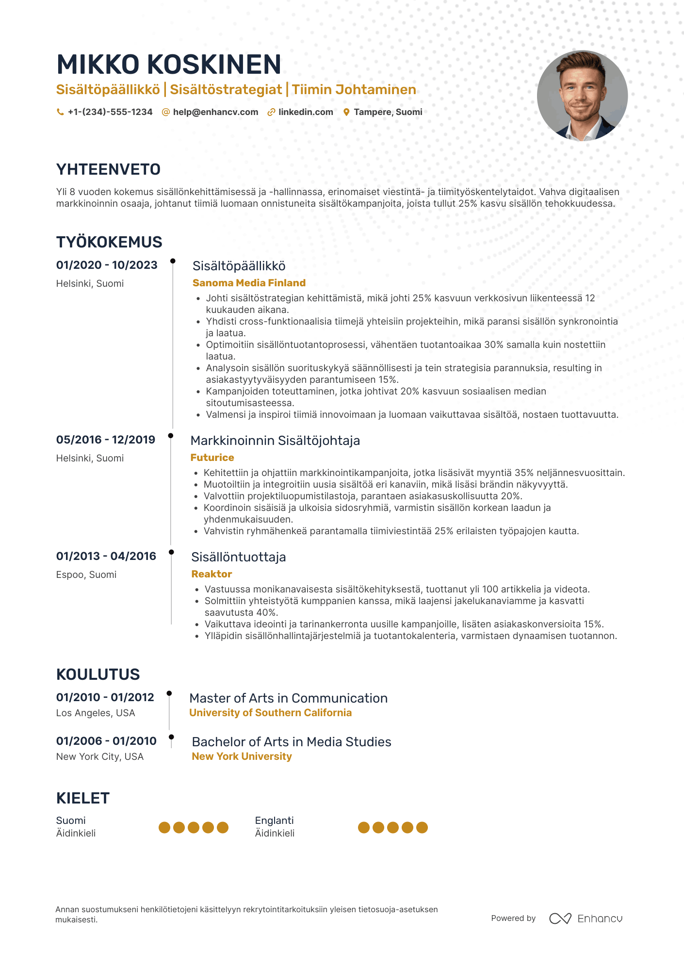 Sisältöpäällikkö CV