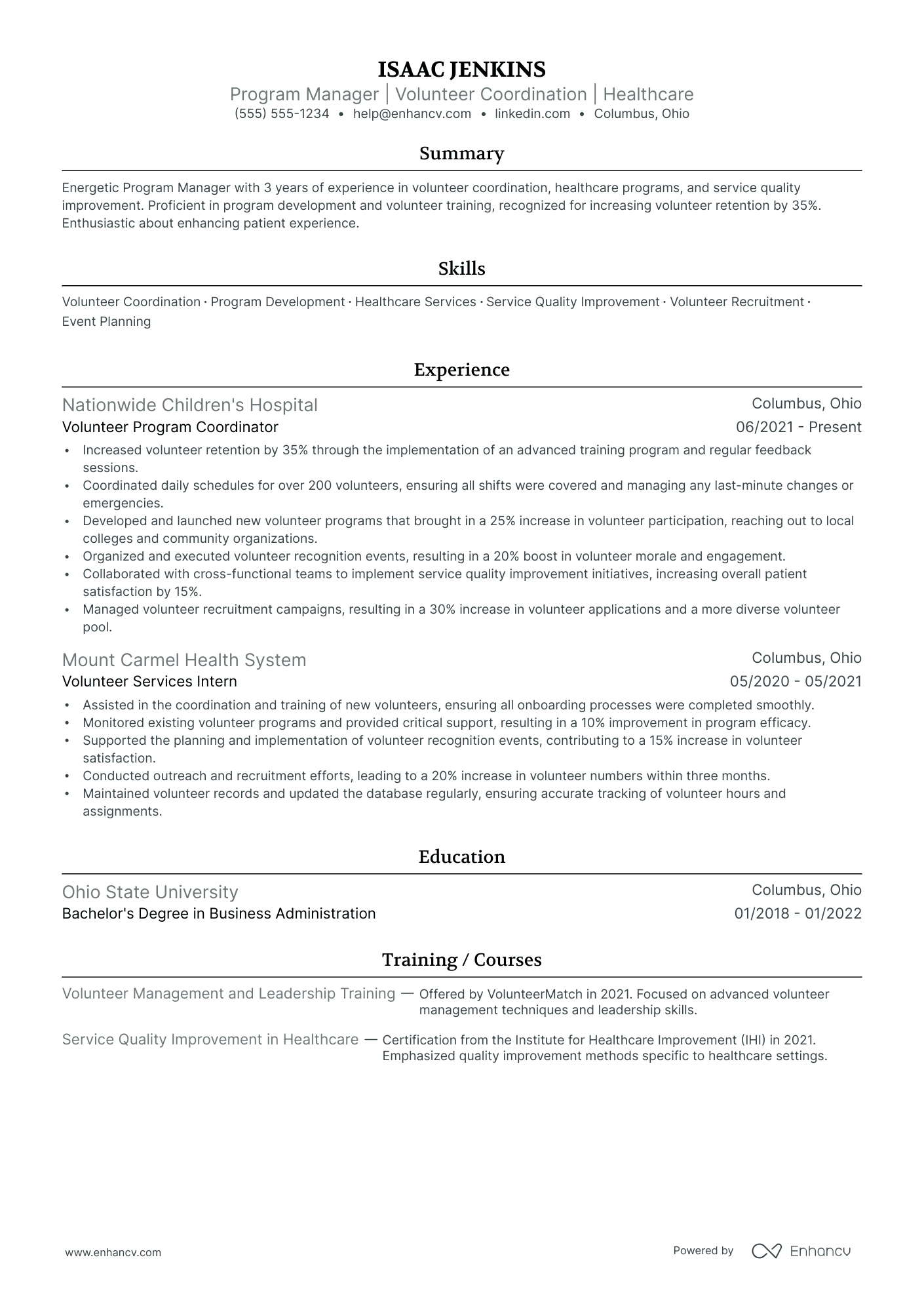 Volunteer Program Manager resume example