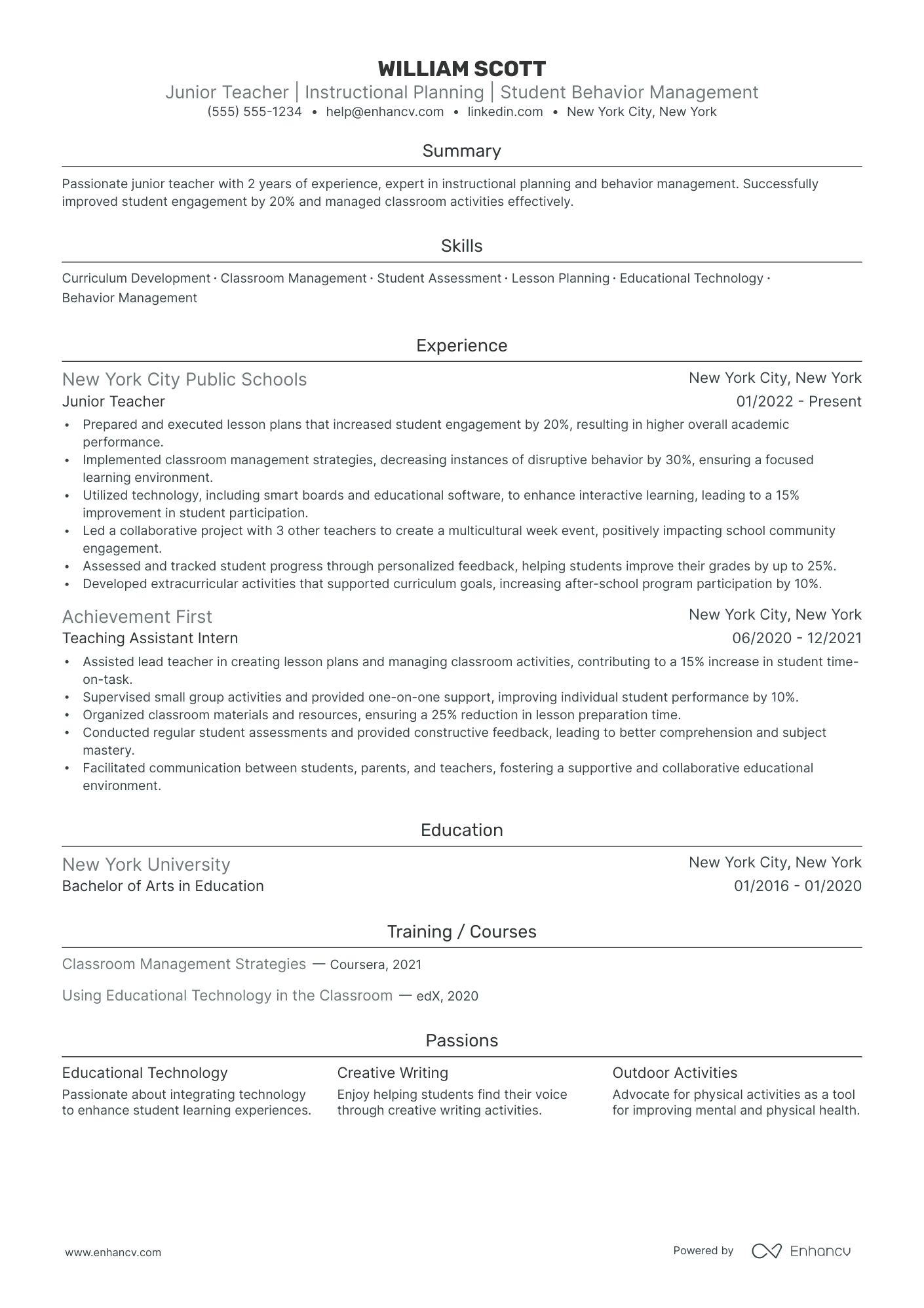 Education resume example