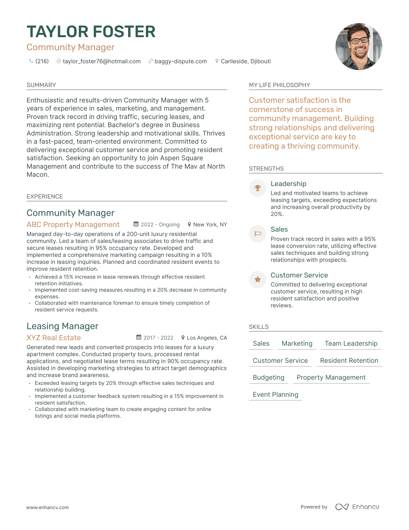 Modern Community Manager Resume Example