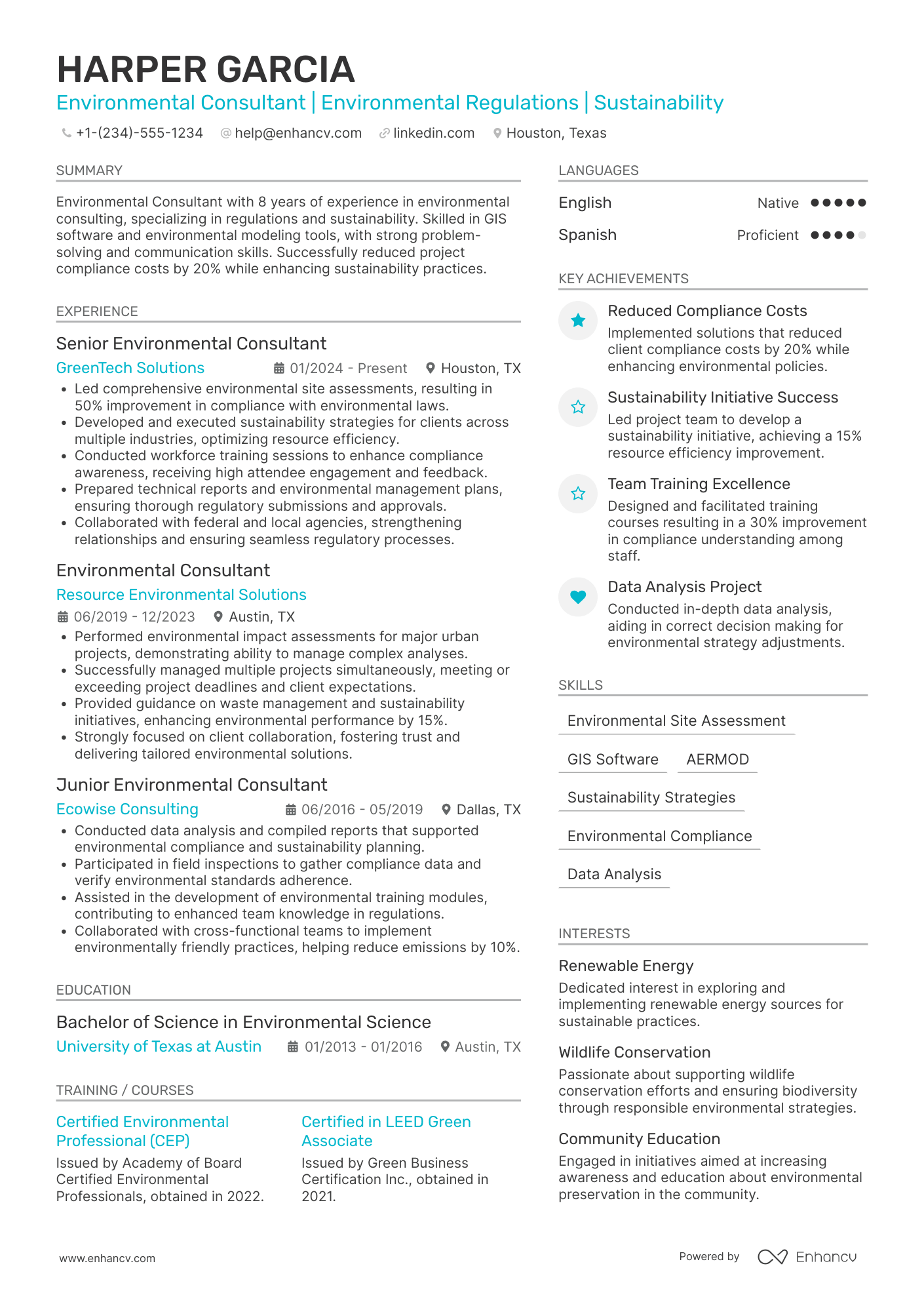 Environmental Consultant resume example