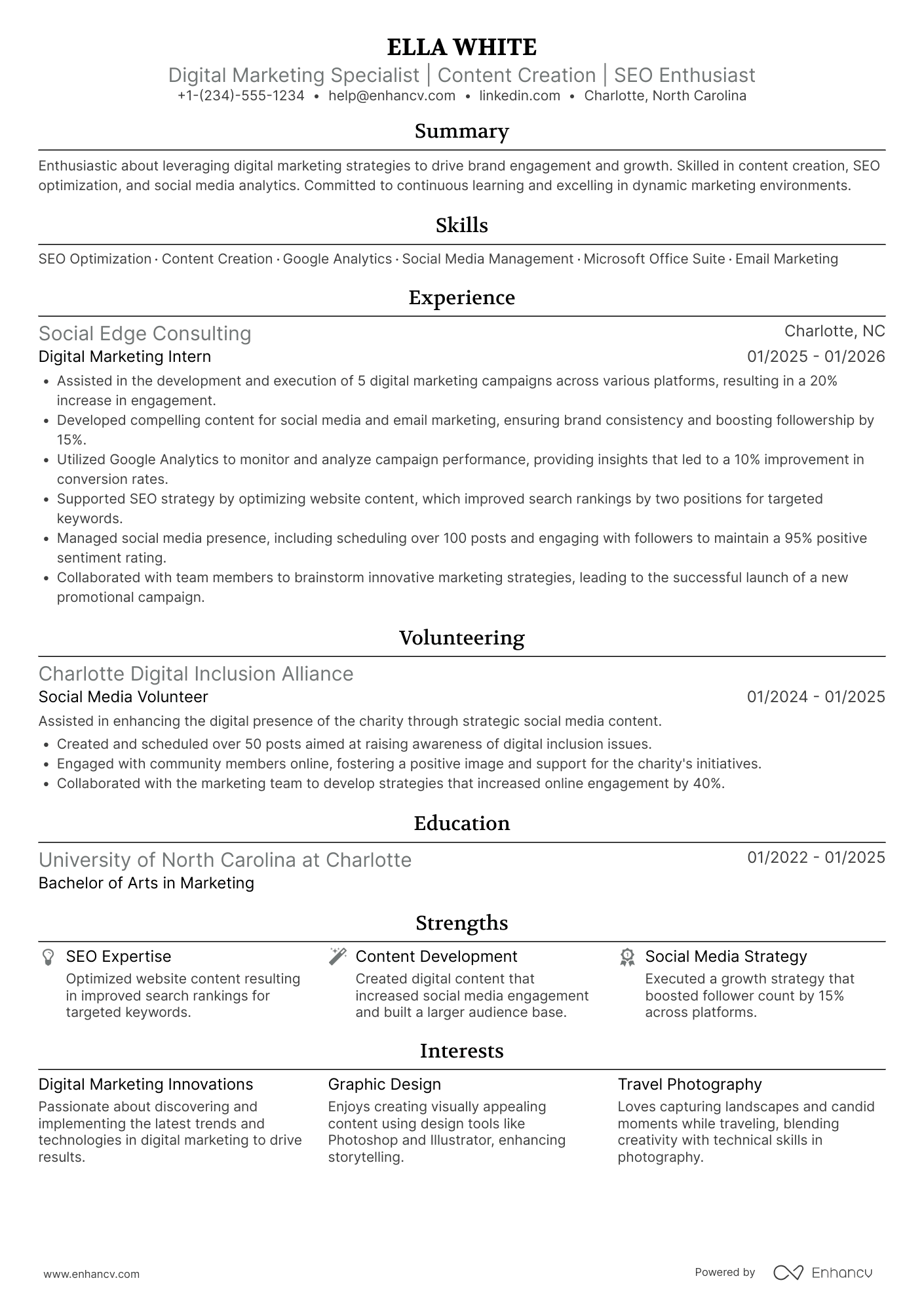 Entry Level Digital Marketing resume example