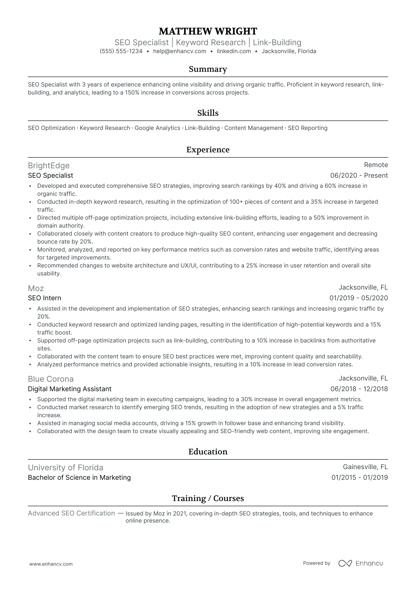 SEO Project Manager resume example