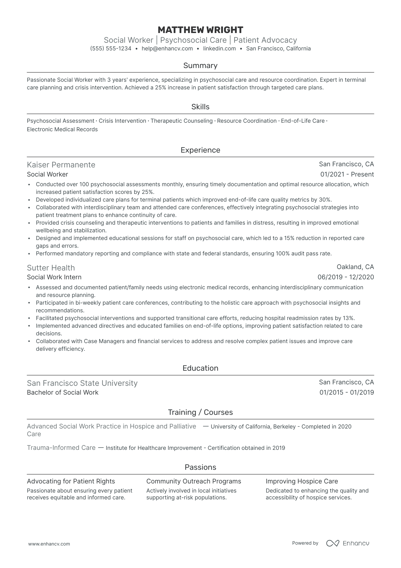 Hospice Social Worker resume example