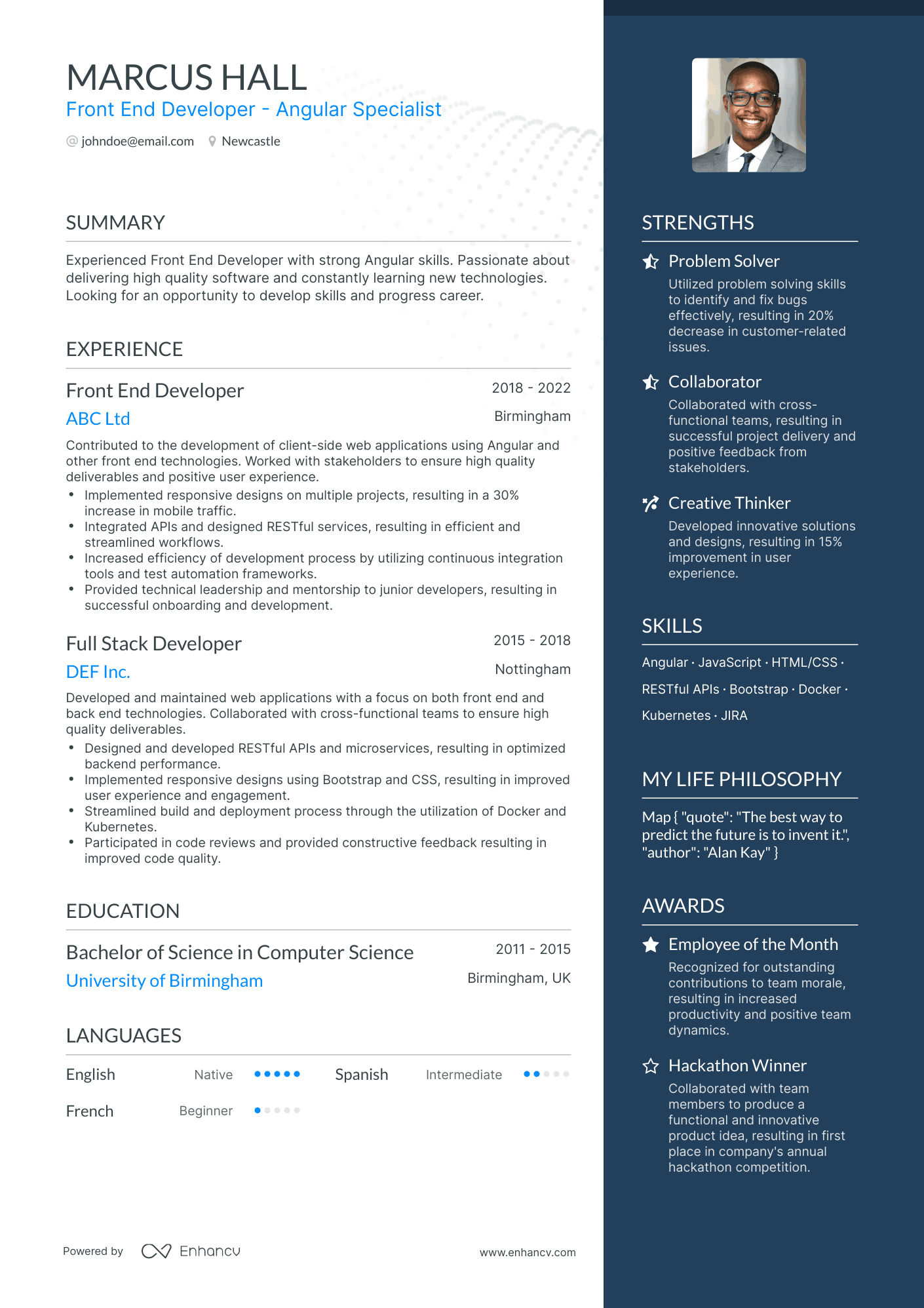 Front End Developer Cv Template Word Free Download