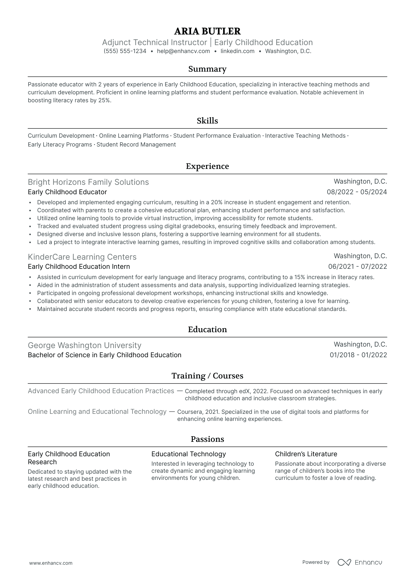 Early Childhood Education resume example