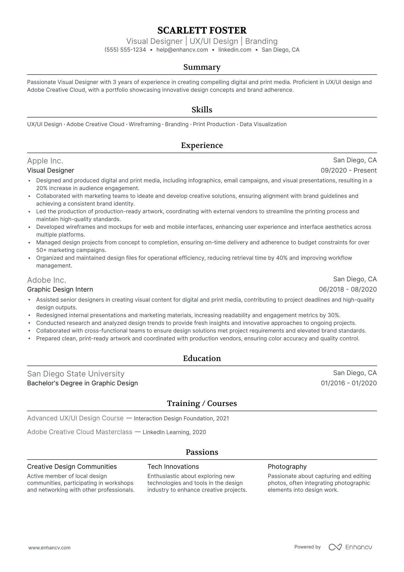 Visual Designer resume example