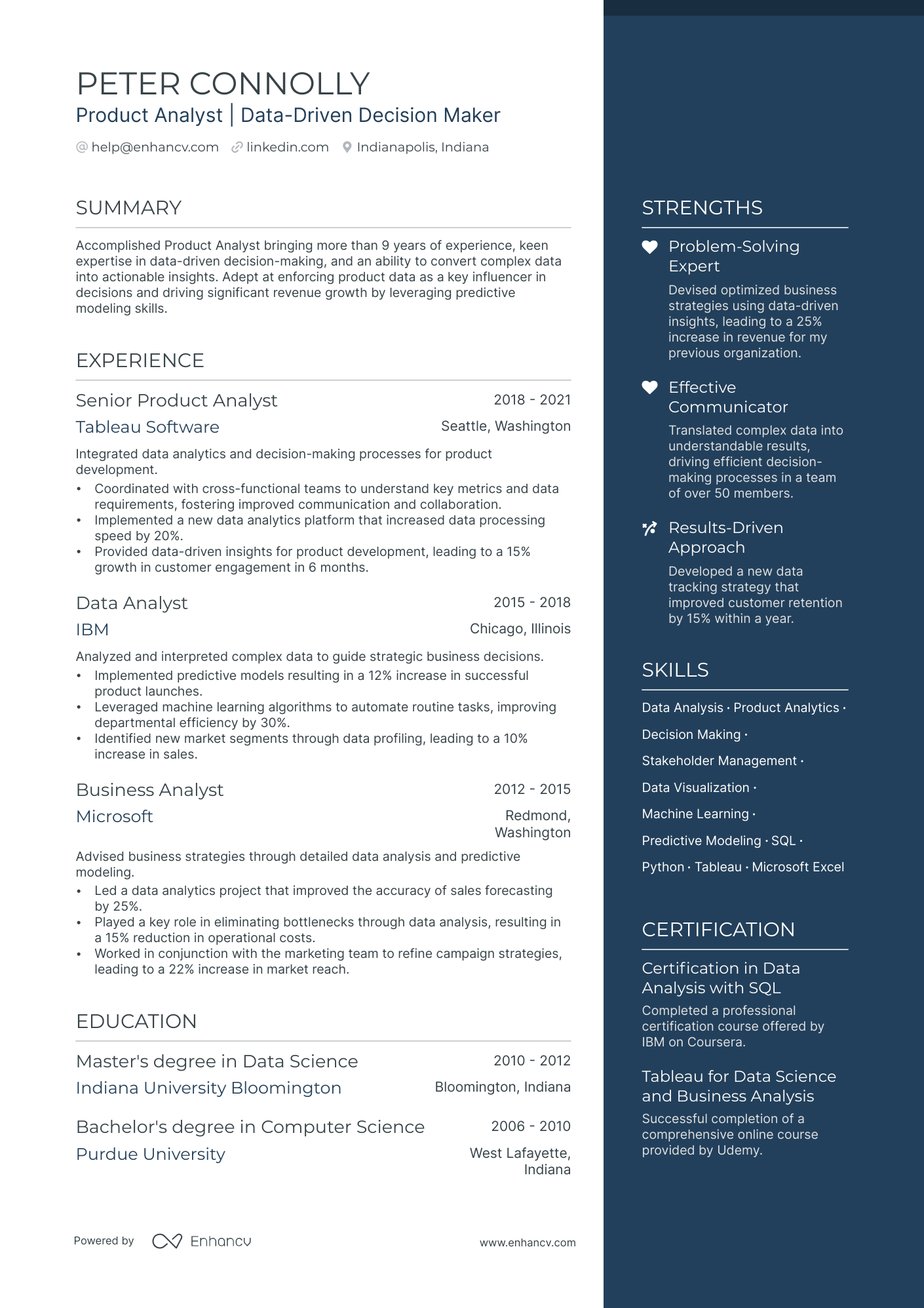 Product Analyst resume example