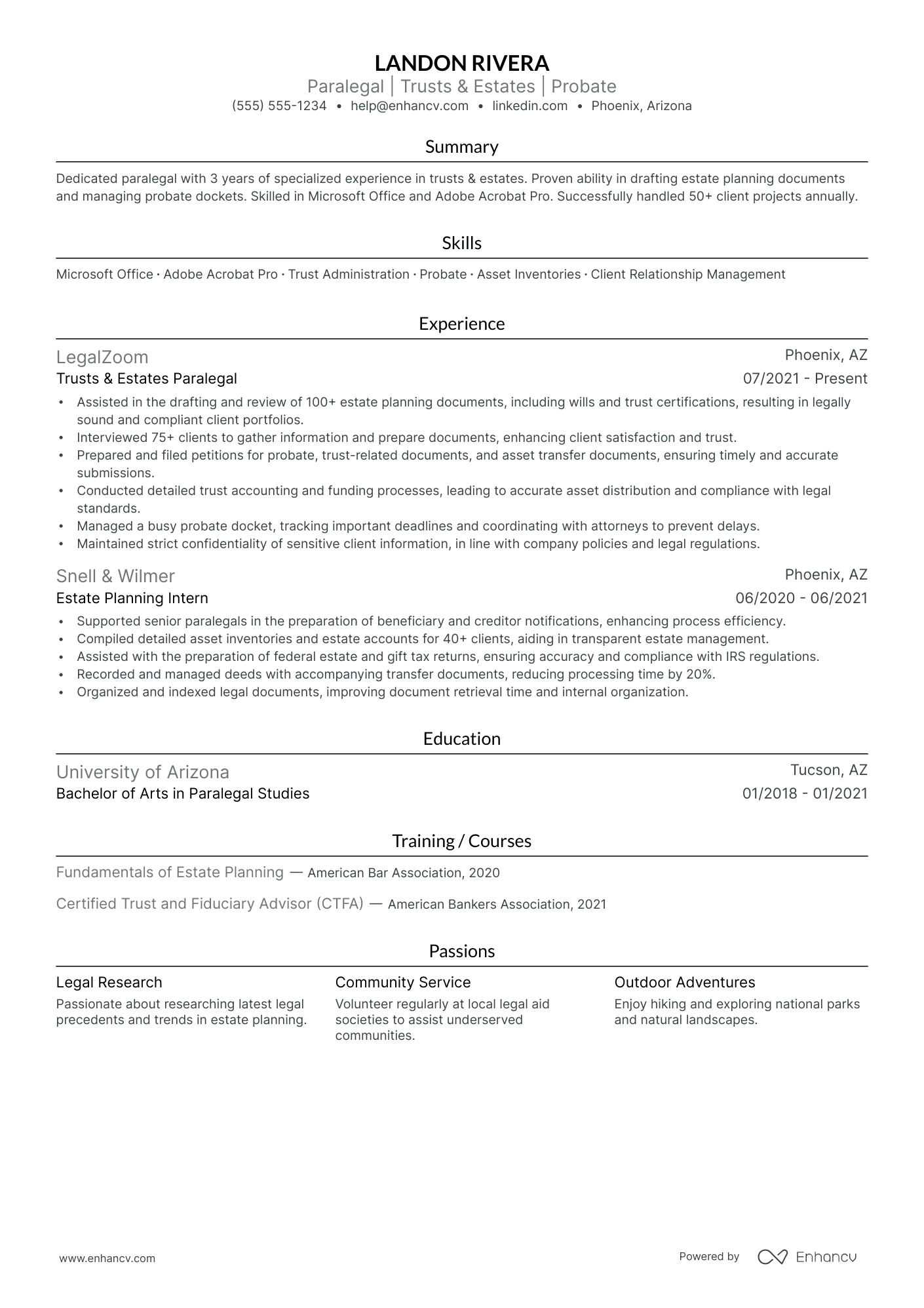 Freelance Paralegal resume example