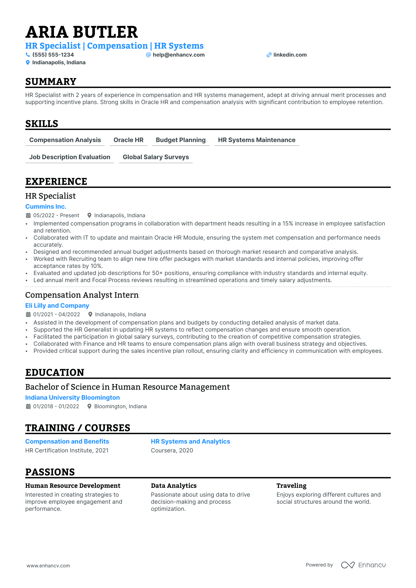 Human Resources Operations Manager resume example