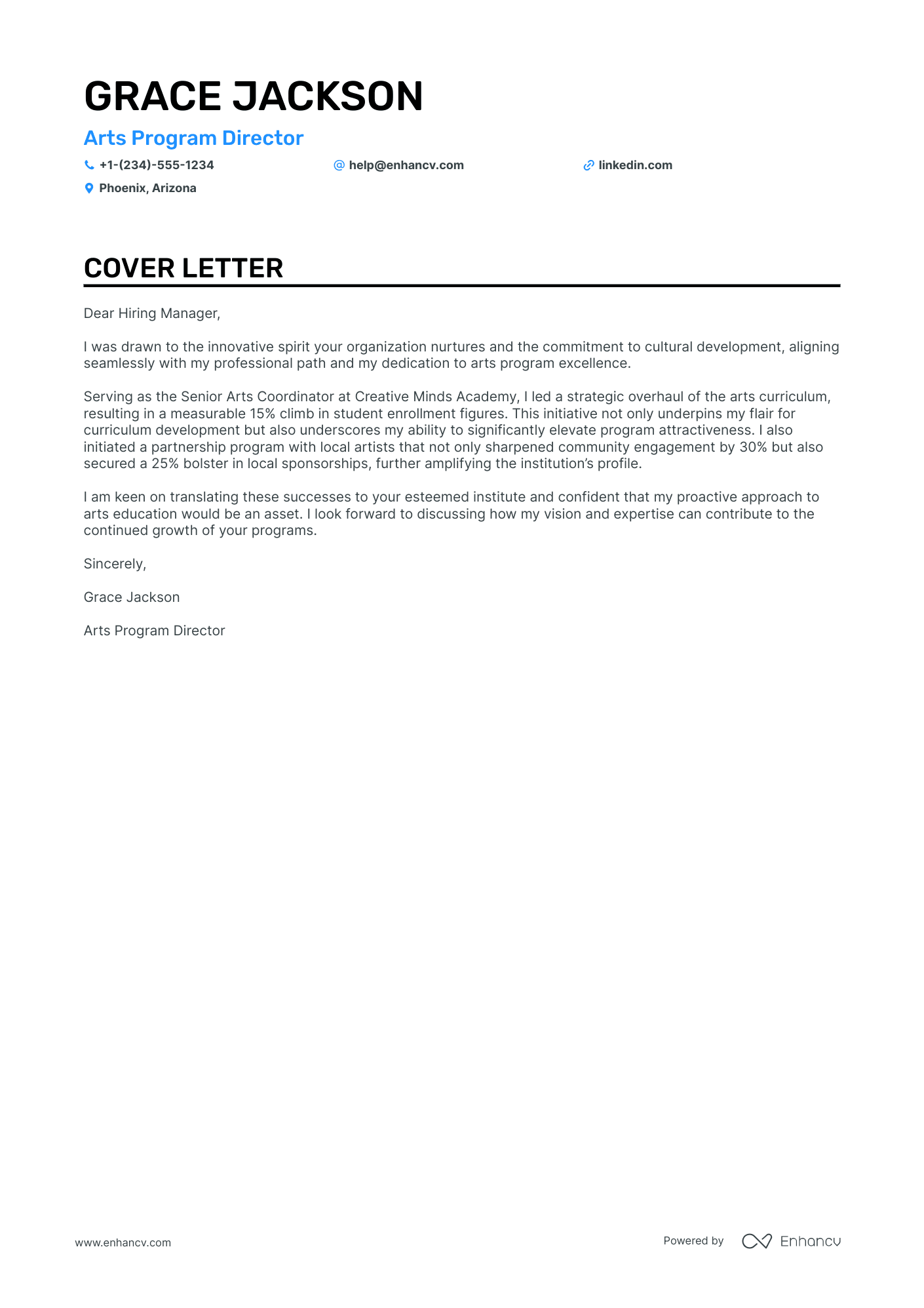 Artistic Director cover letter