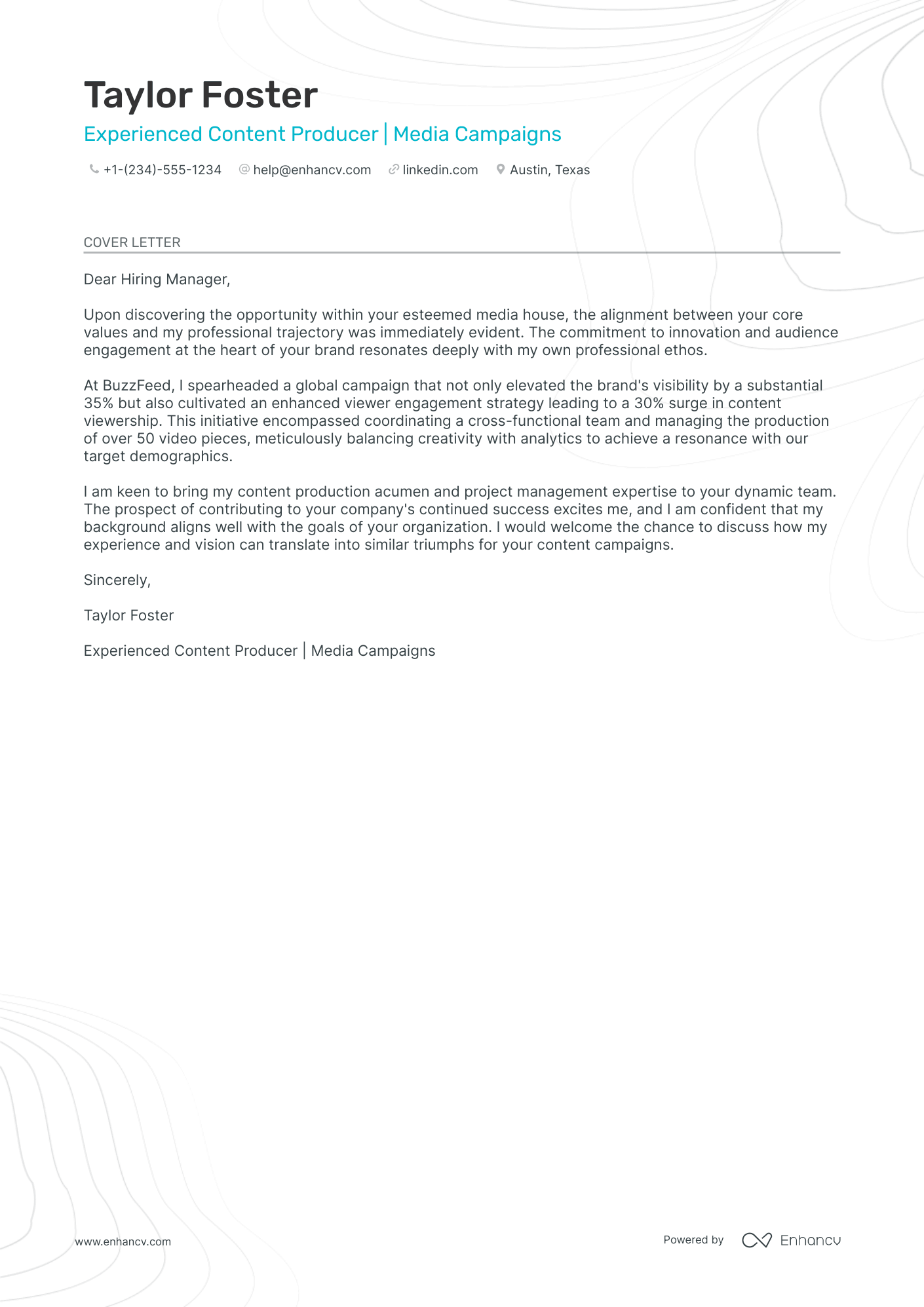Creative Producer cover letter