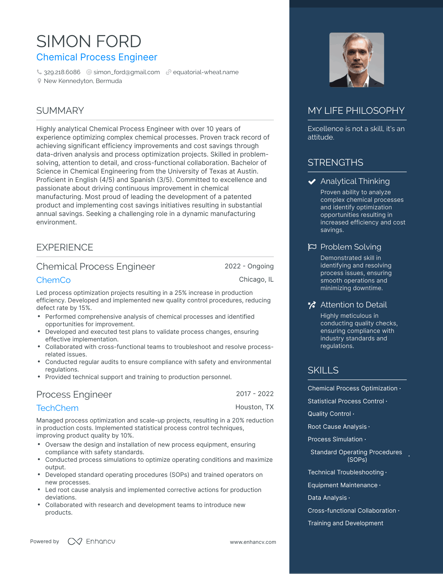 Modern Chemical Process Engineer Resume Example