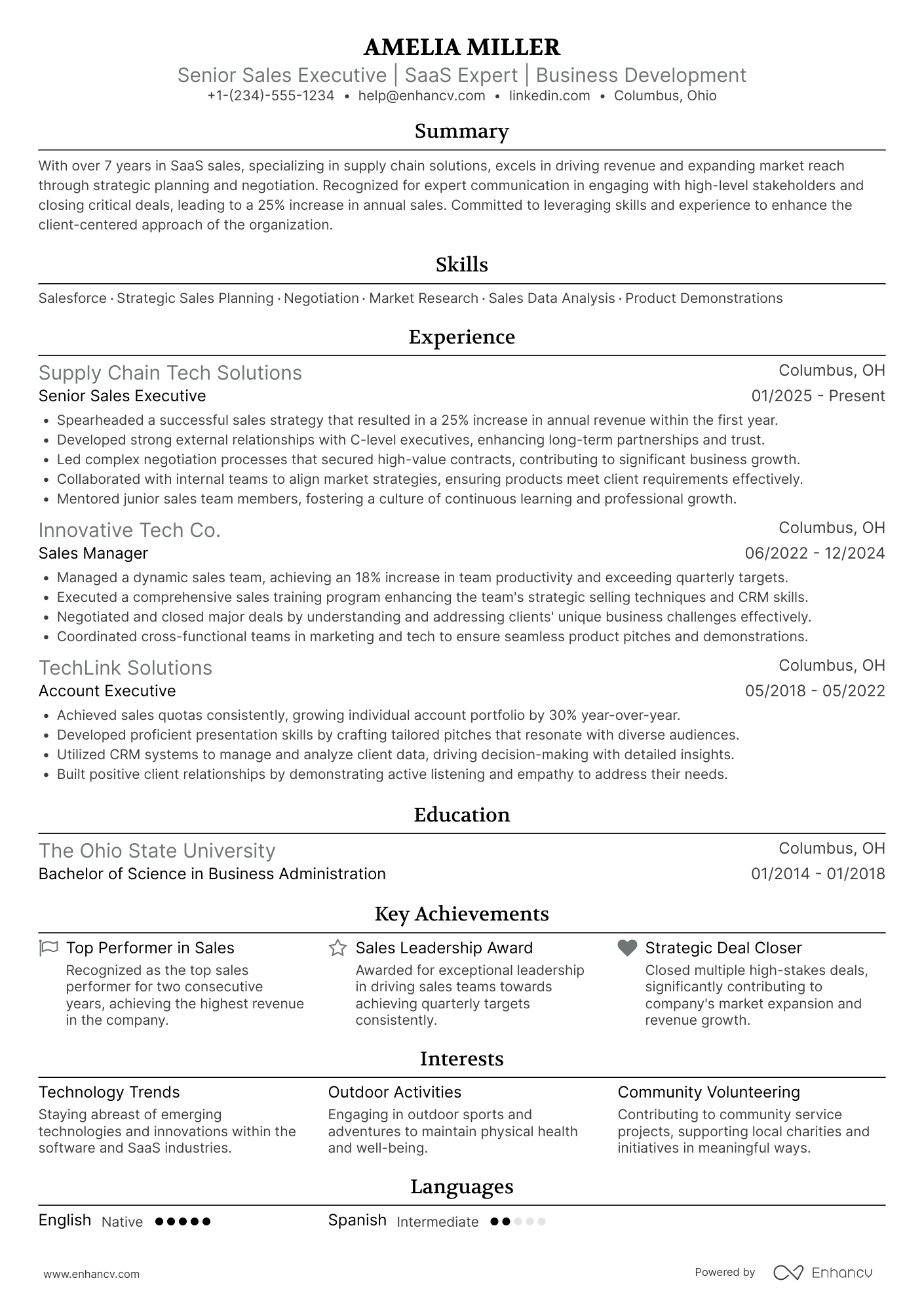 Senior Sales Executive resume example