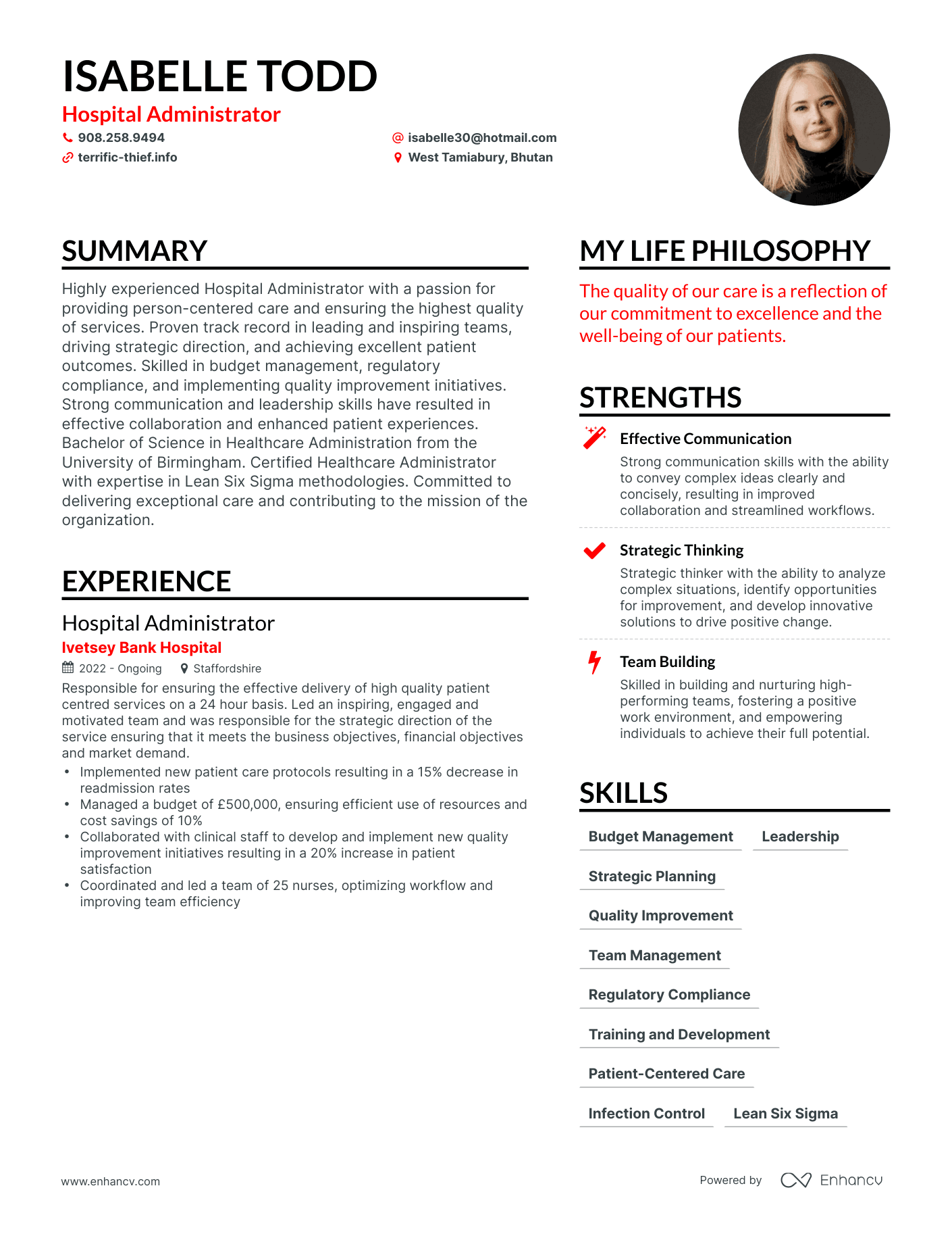 Hospital Administrator resume example