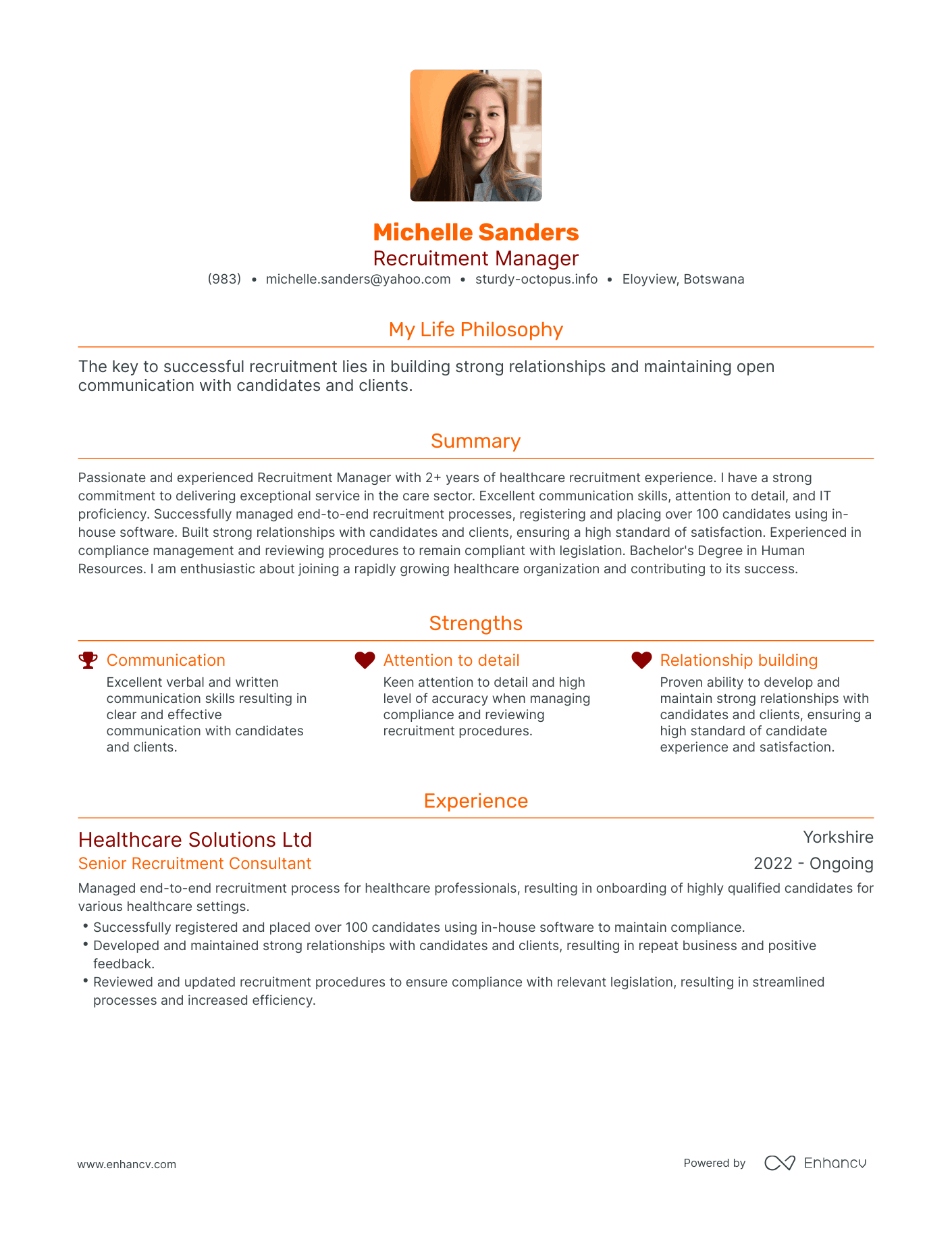 Modern Recruitment Manager Resume Example