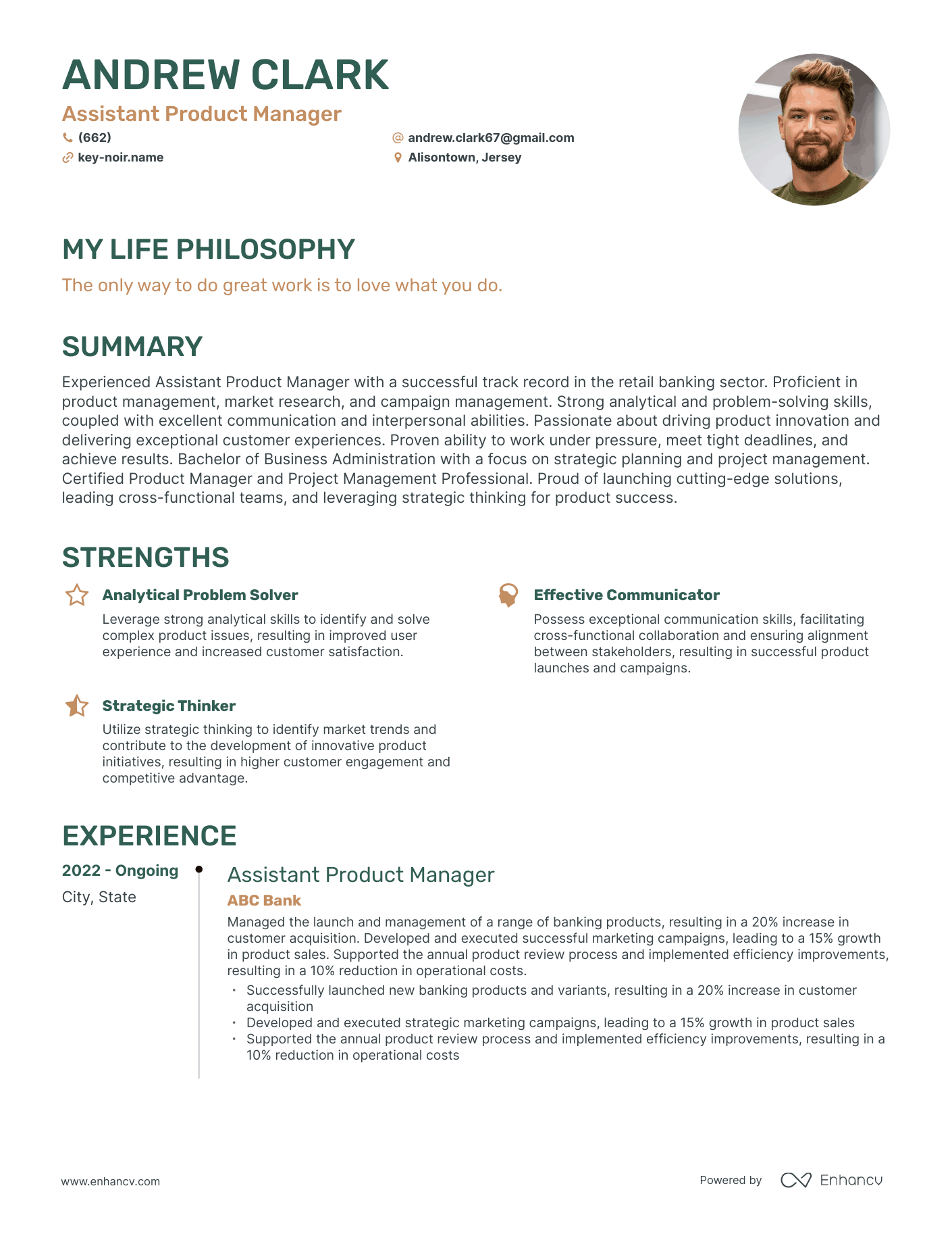 Creative Assistant Product Manager Resume Example