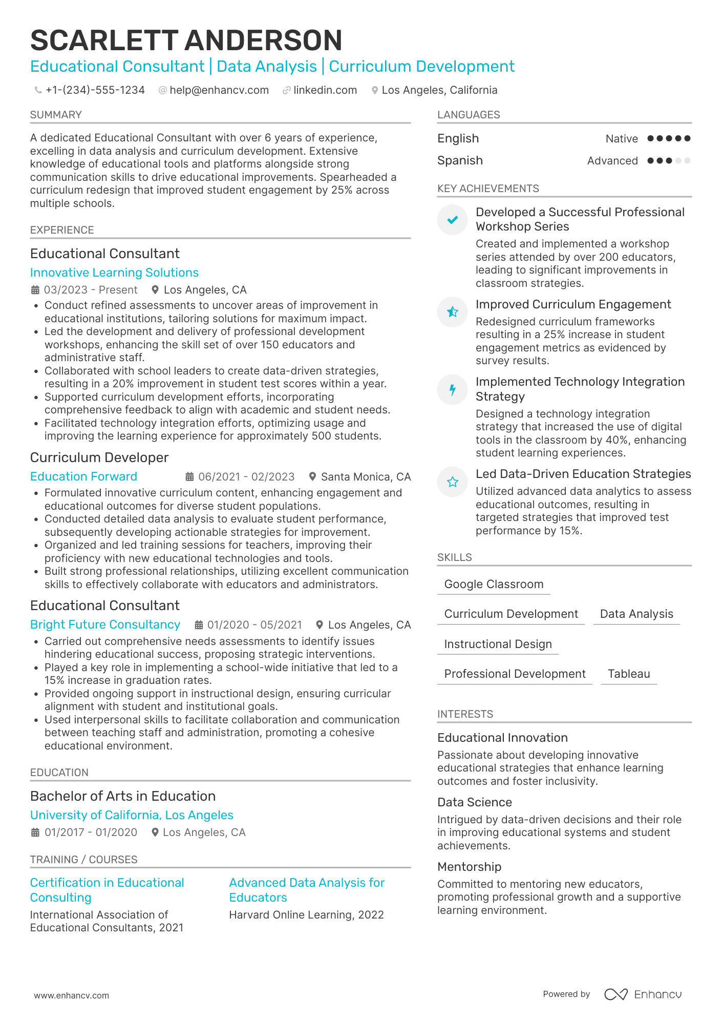 Educational Consultant resume example