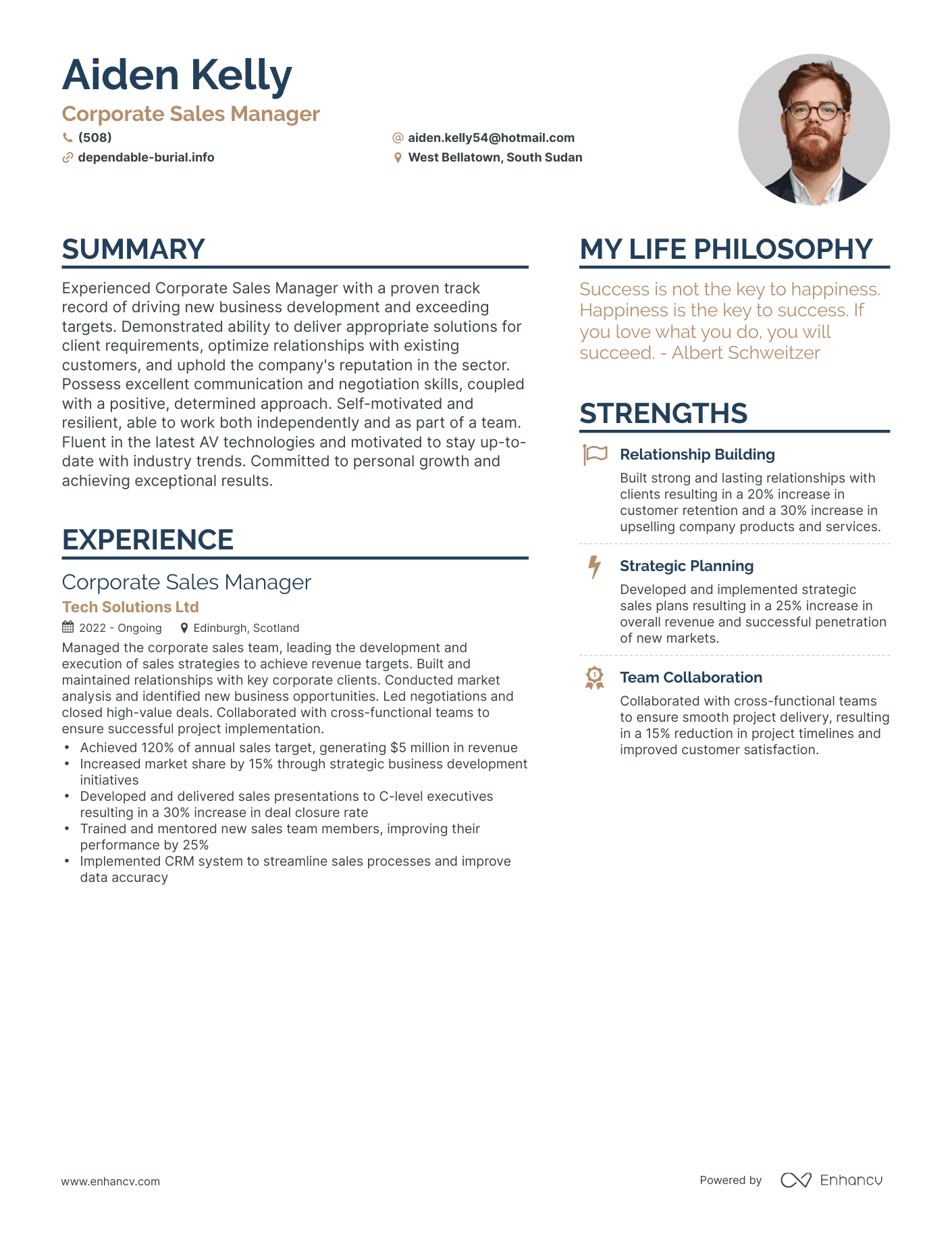 Modern Corporate Sales Manager Resume Example