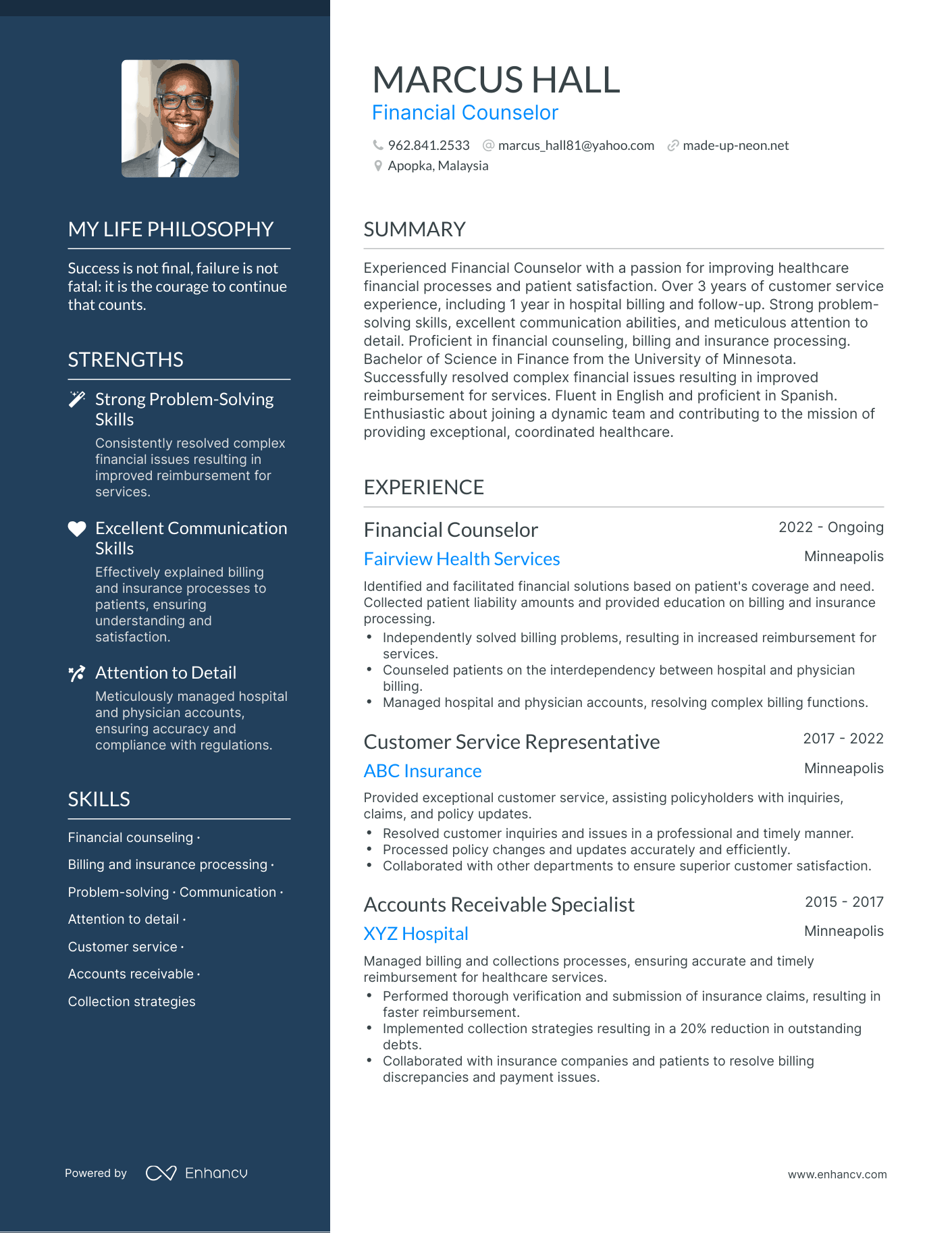Financial Counselor resume example