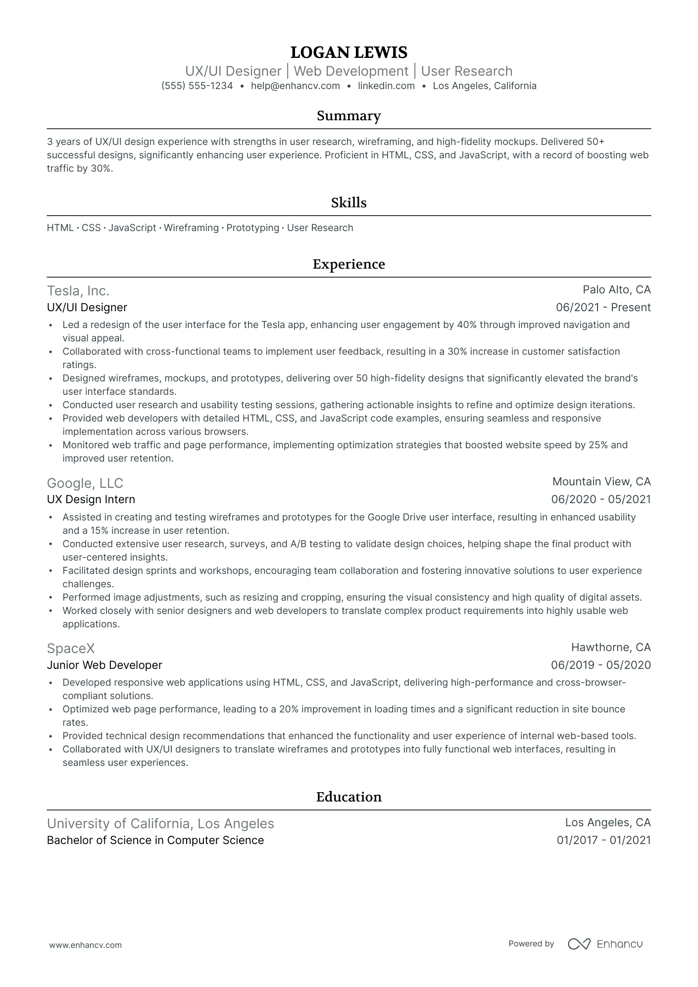 UX/UI Designer resume example